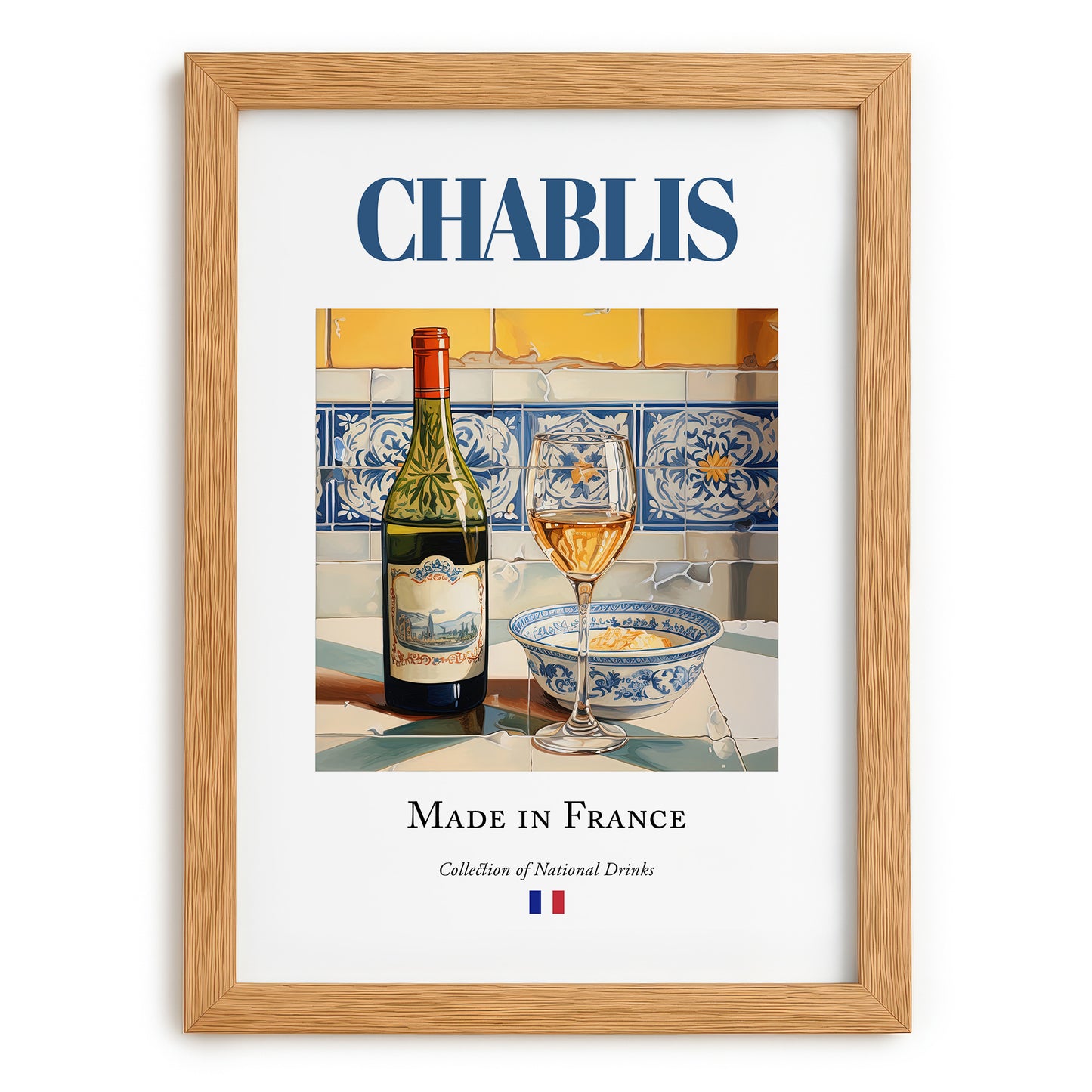 Chablis – French White Wine, Tasting Room Poster, set in oak frame