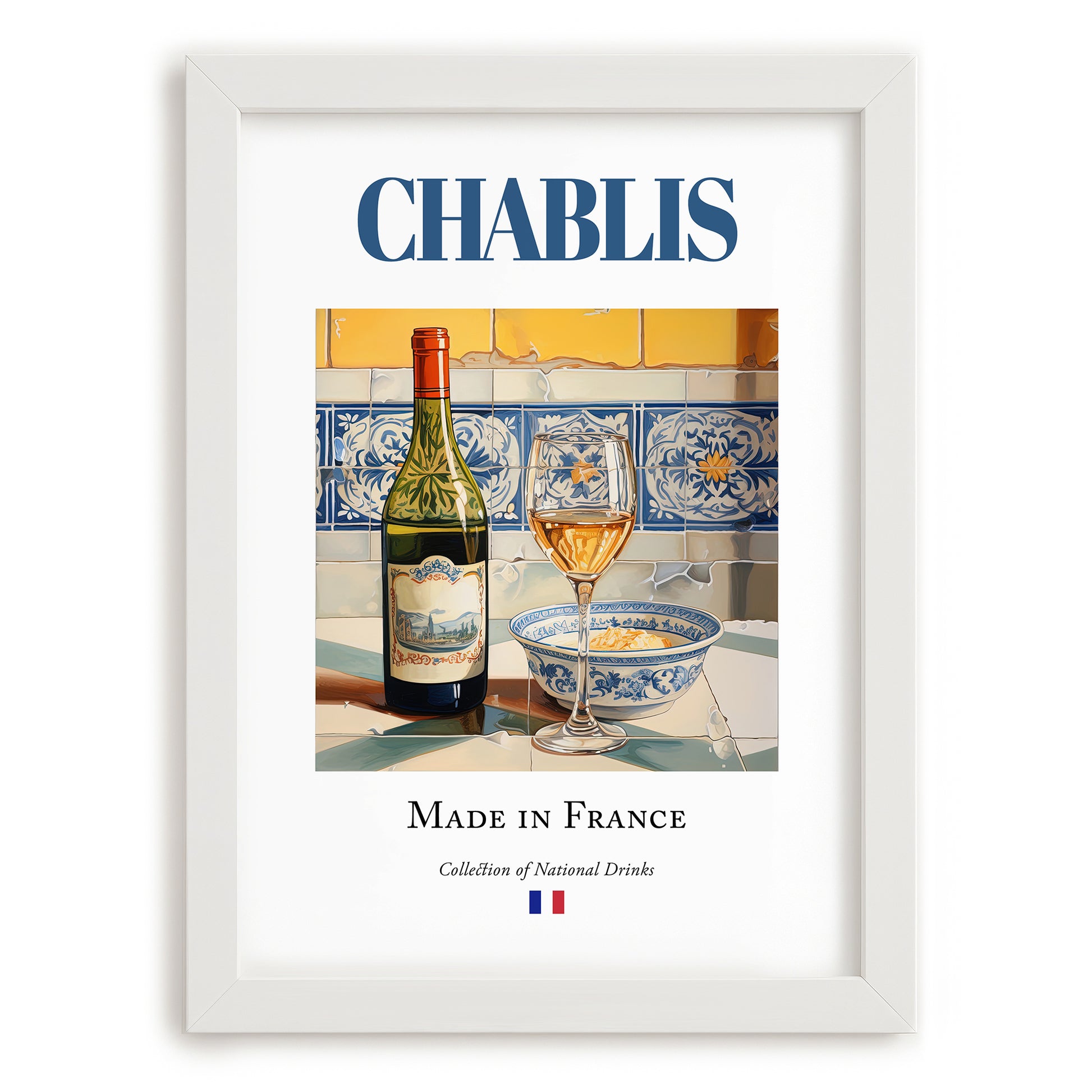 Chablis – French White Wine, Tasting Room Poster, placed in minimal white frame