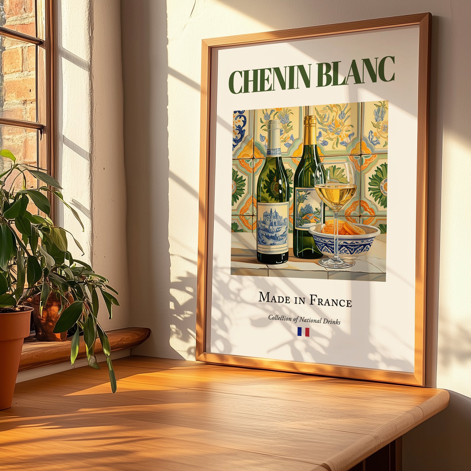 Chenin Blanc – French White Wine, Vinoteca Poster, no-text version framed in wood