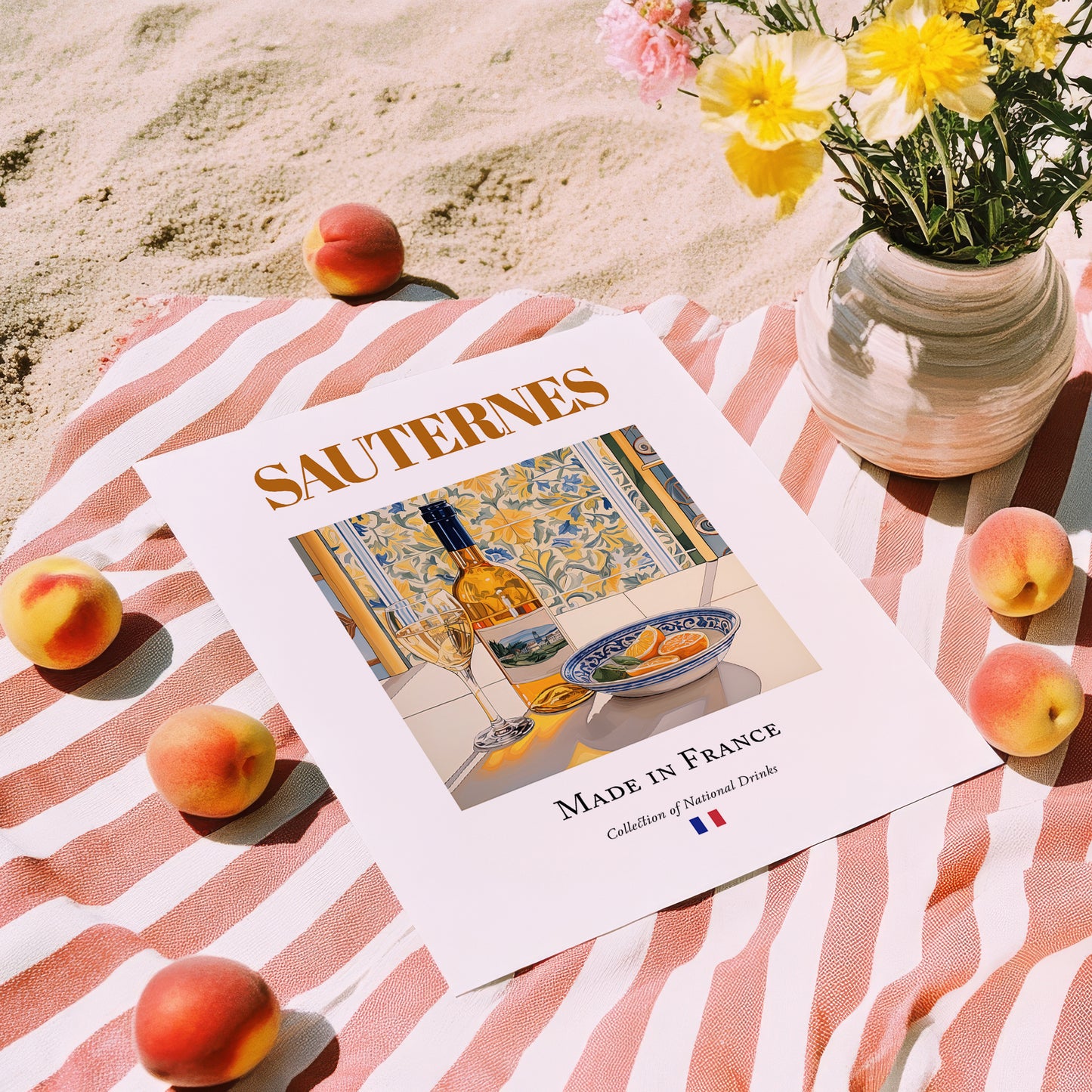 Sauternes – French Dessert Wine, Enoteca Still Life, unframed on coastal sand