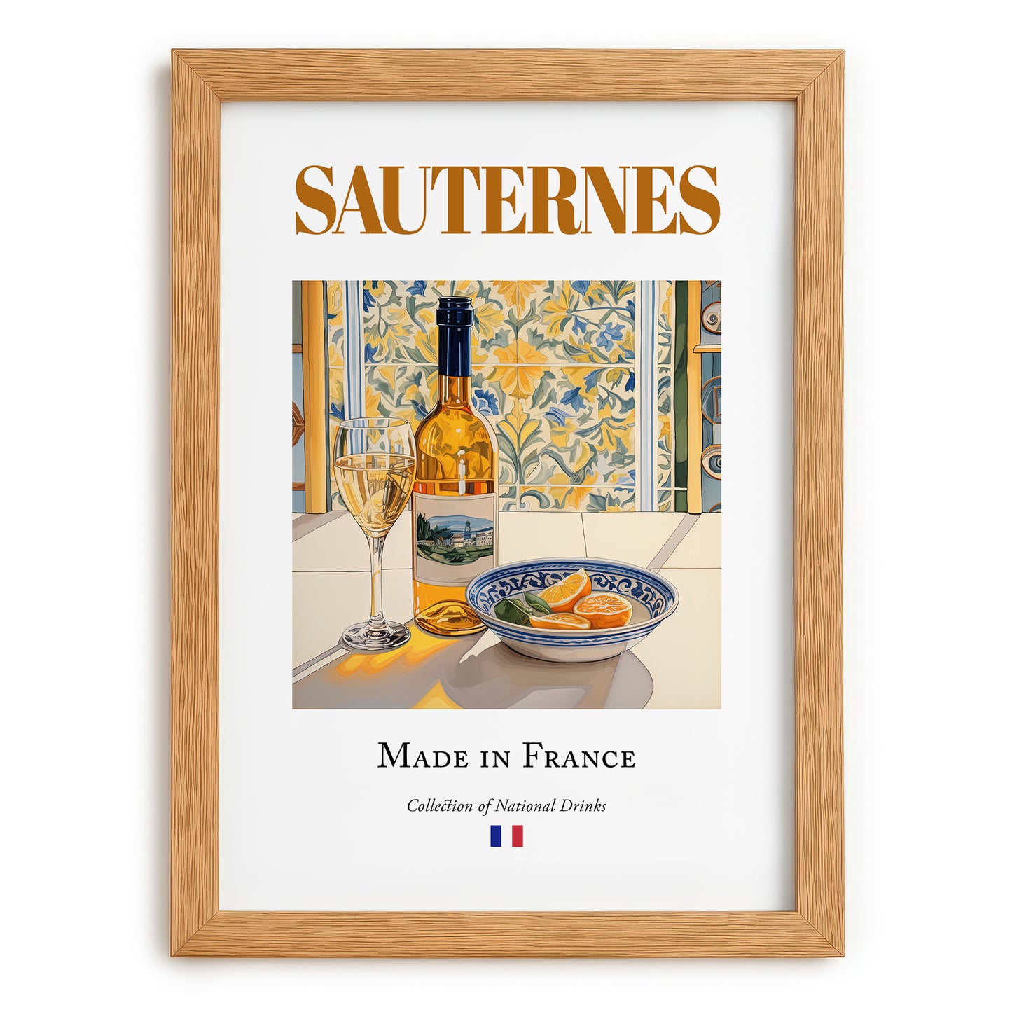 Sauternes – French Dessert Wine, Enoteca Still Life, set in oak frame