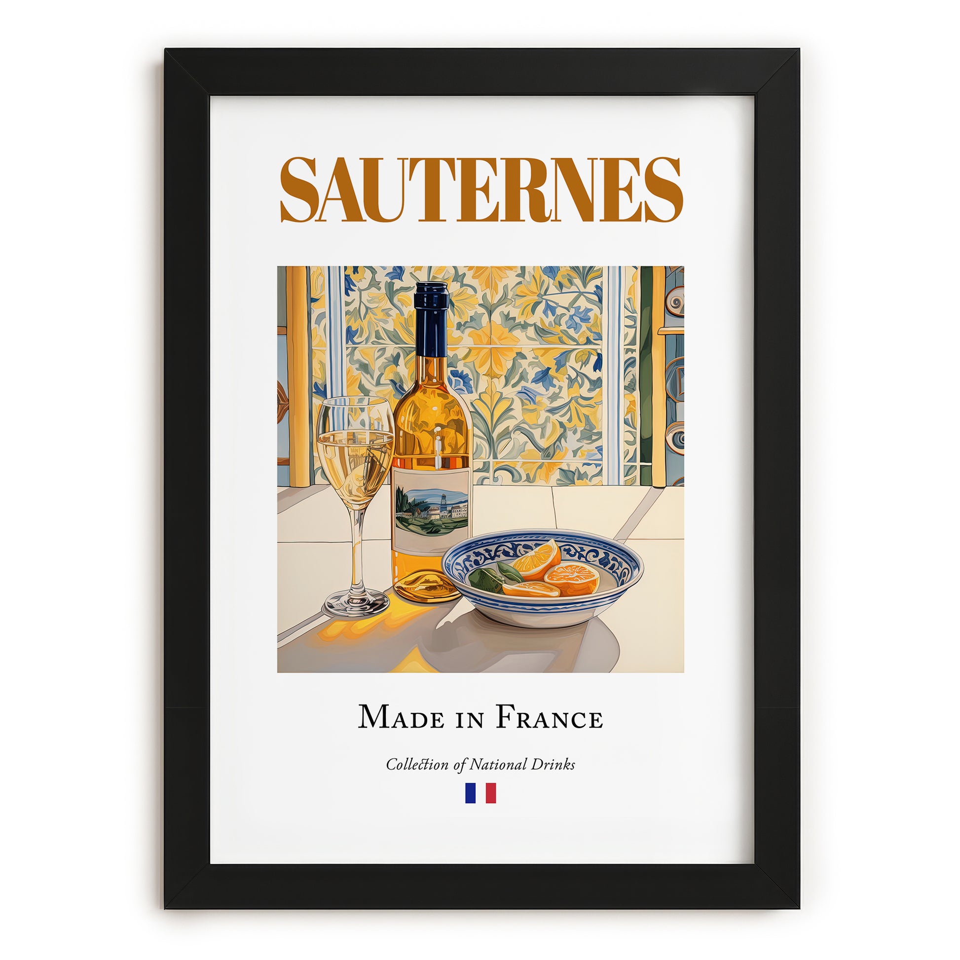 Sauternes – French Dessert Wine, Enoteca Still Life, in sleek black frame