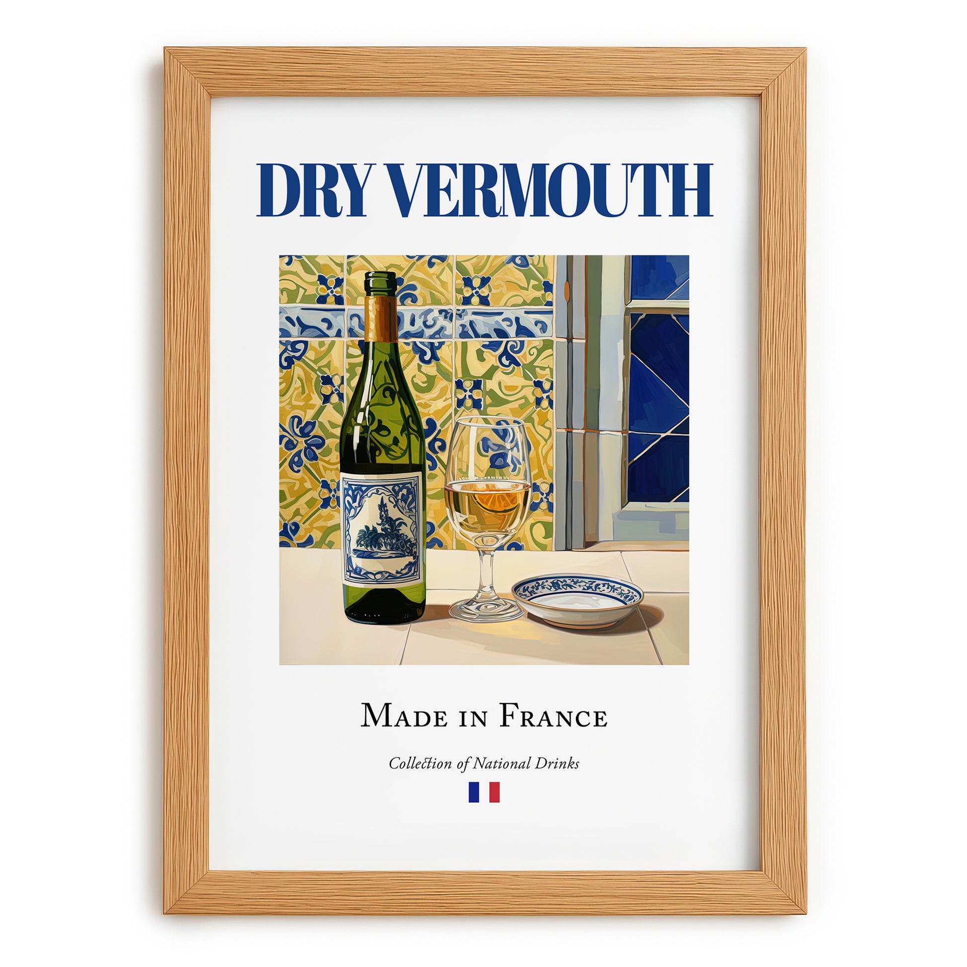 Dry Vermouth – French Liqueur Drink, Sky Bar Wall Decor, set in oak frame