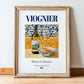 Viognier – French White Wine, Wine Bar Poster, in wooden frame leaning on the floor
