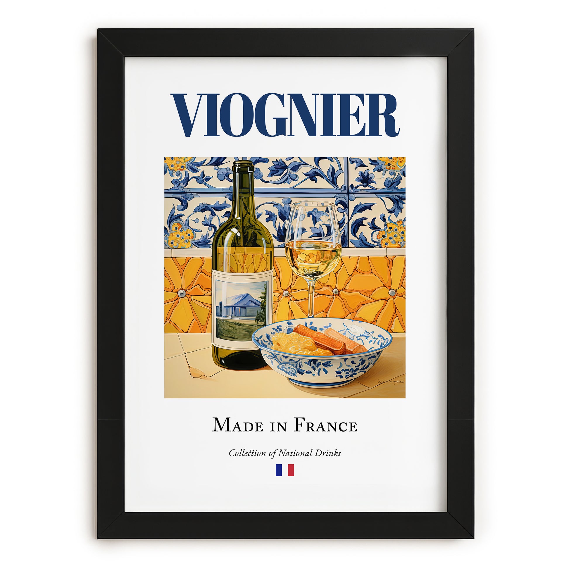 Viognier – French White Wine, Wine Bar Poster, in sleek black frame