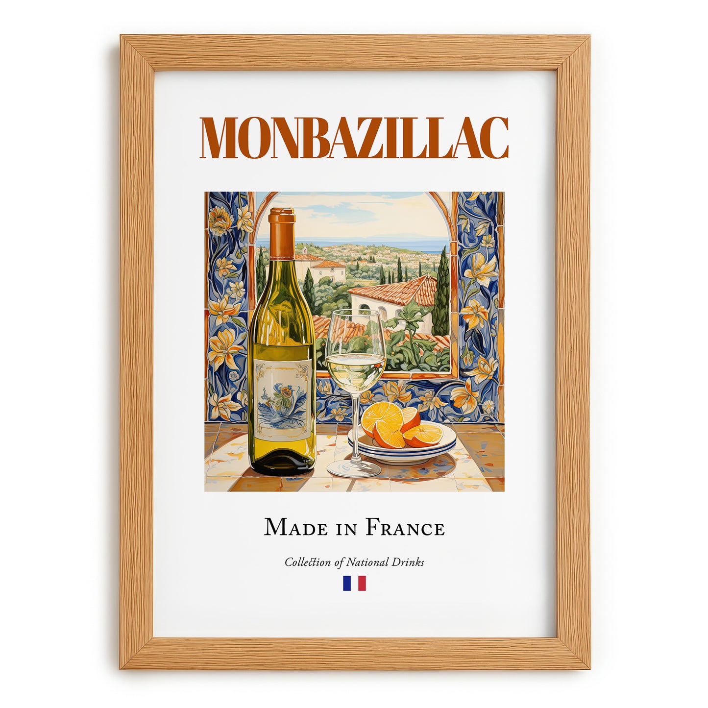 Monbazillac – French Dessert Wine, Wine Bar Wall Art, set in oak frame