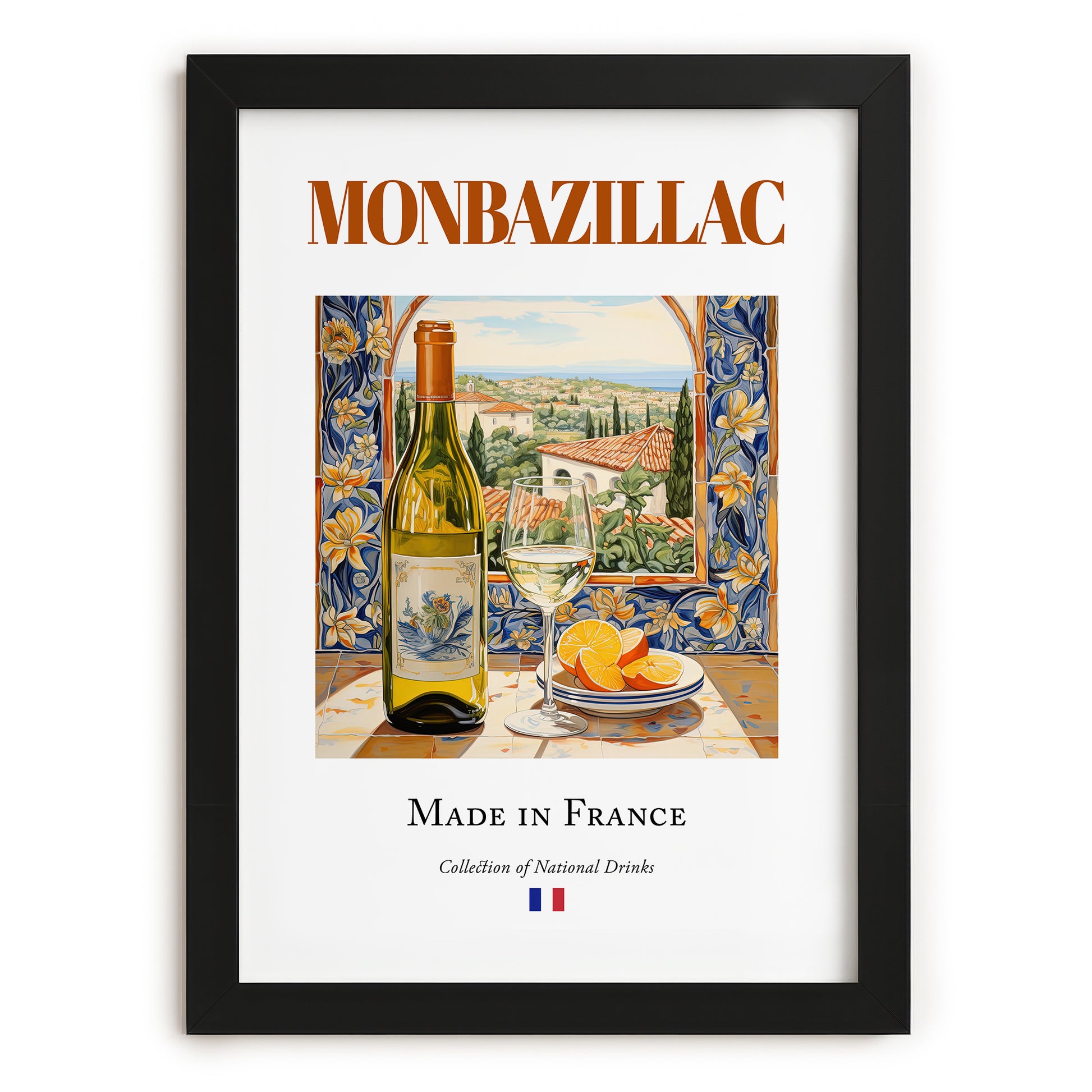 Monbazillac – French Dessert Wine, Wine Bar Wall Art, in sleek black frame