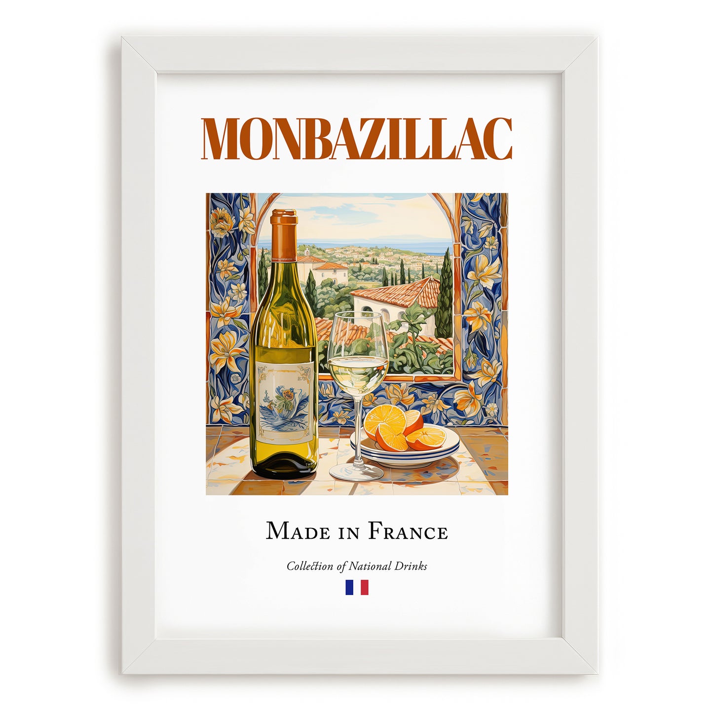 Monbazillac – French Dessert Wine, Wine Bar Wall Art, placed in minimal white frame