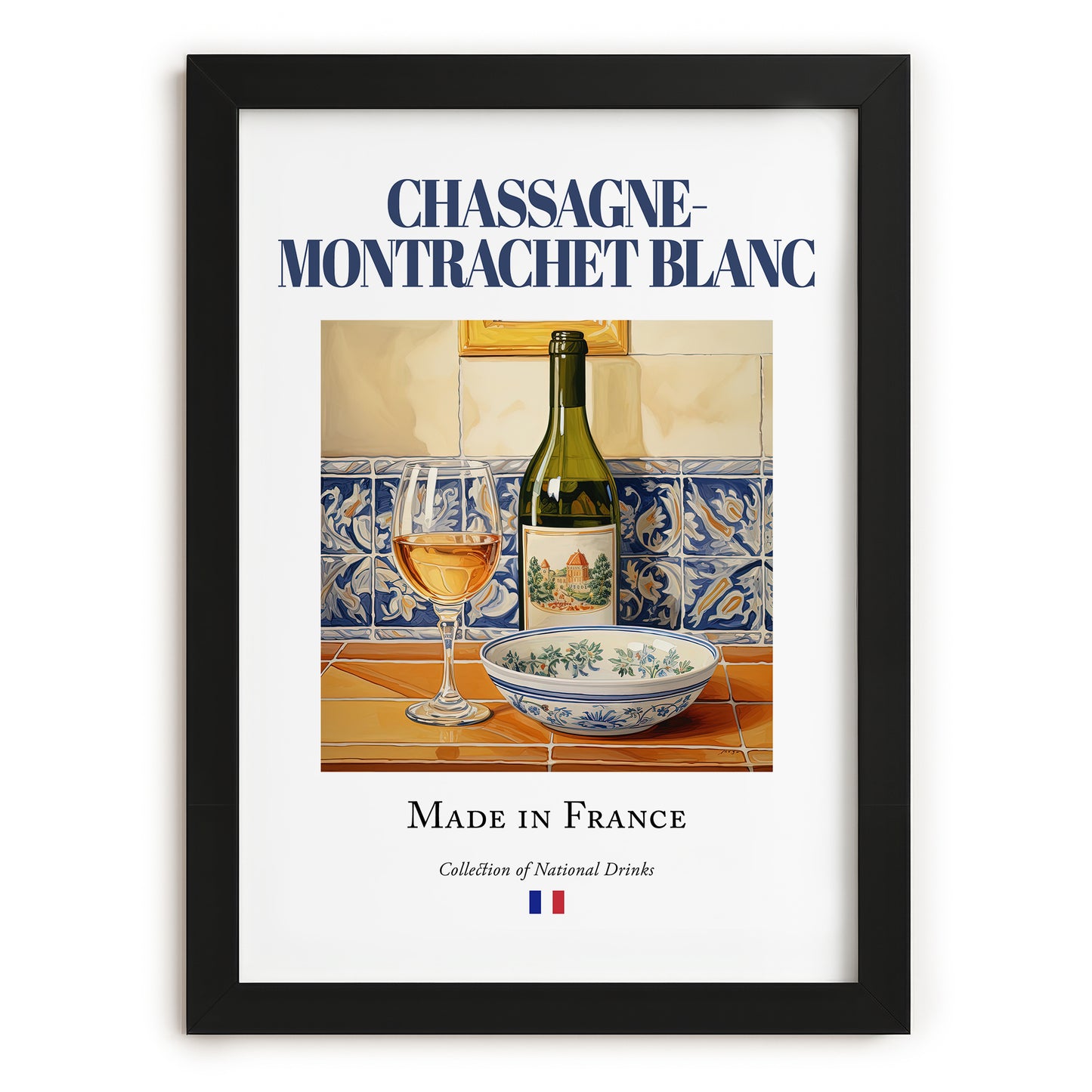 Chassagne-Montrachet blanc – French White Wine, Vinoteca Poster, in sleek black frame