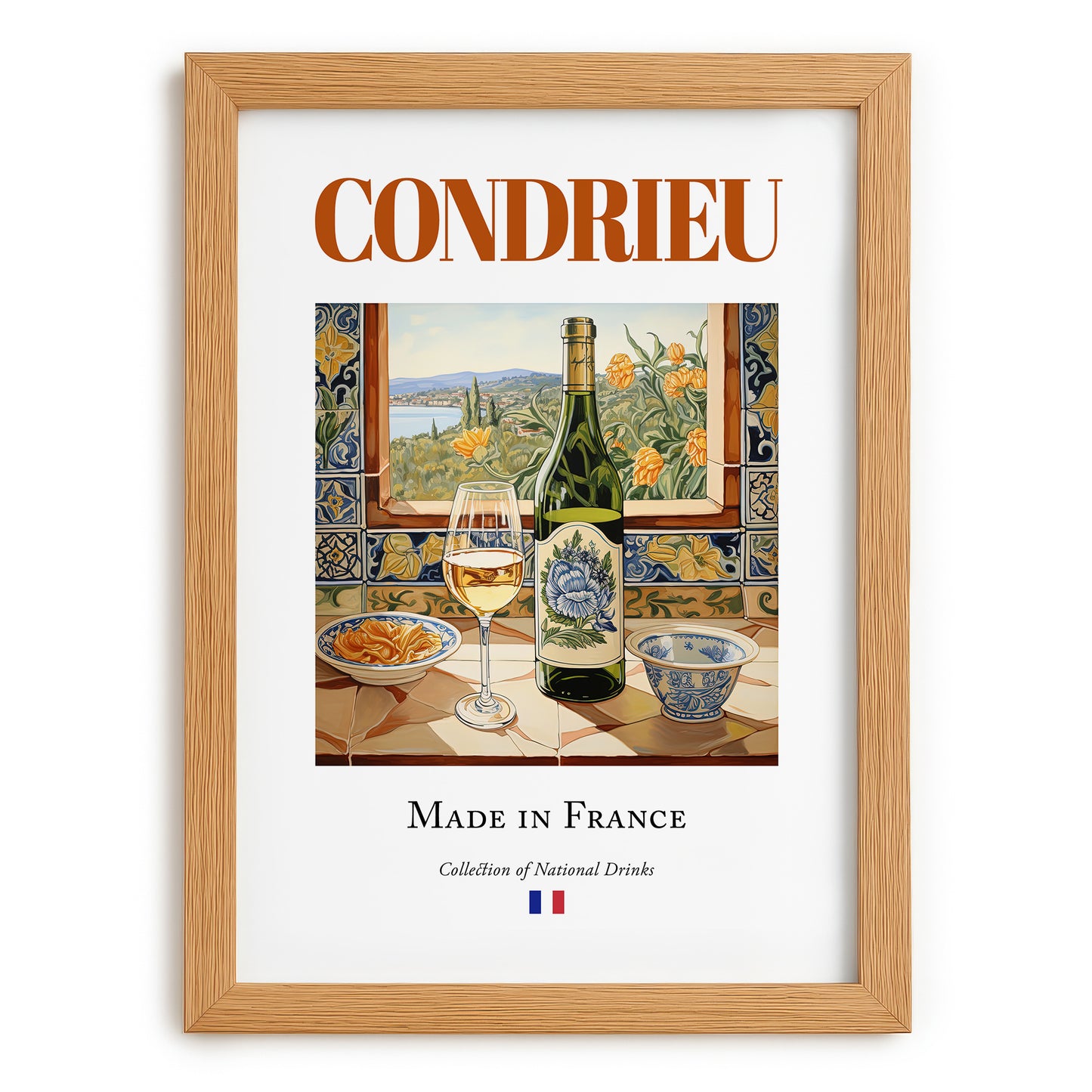 Condrieu – French White Wine, Enoteca Print, set in oak frame