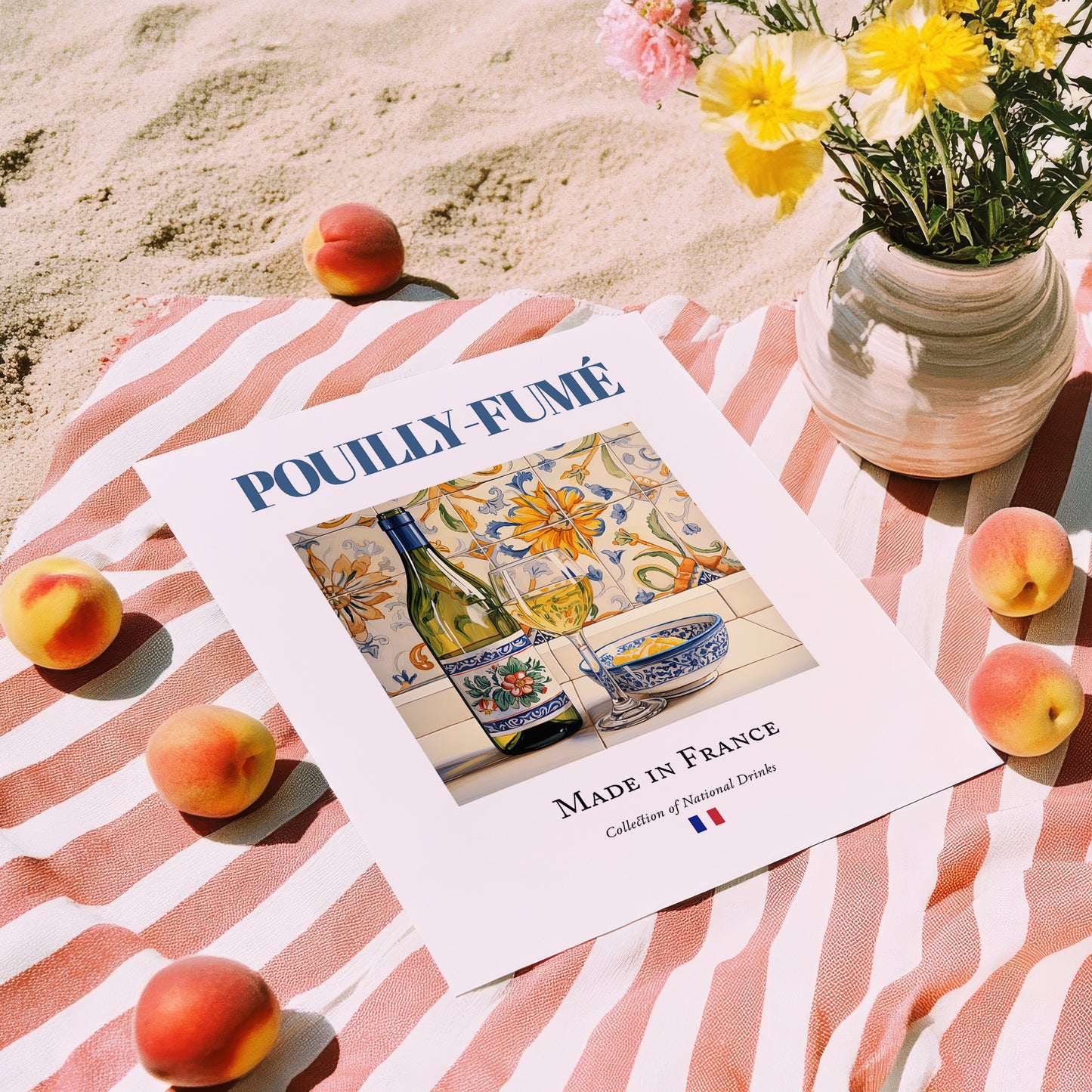 Pouilly-Fumé – French White Wine, Tasting Room Still Life, unframed on coastal sand