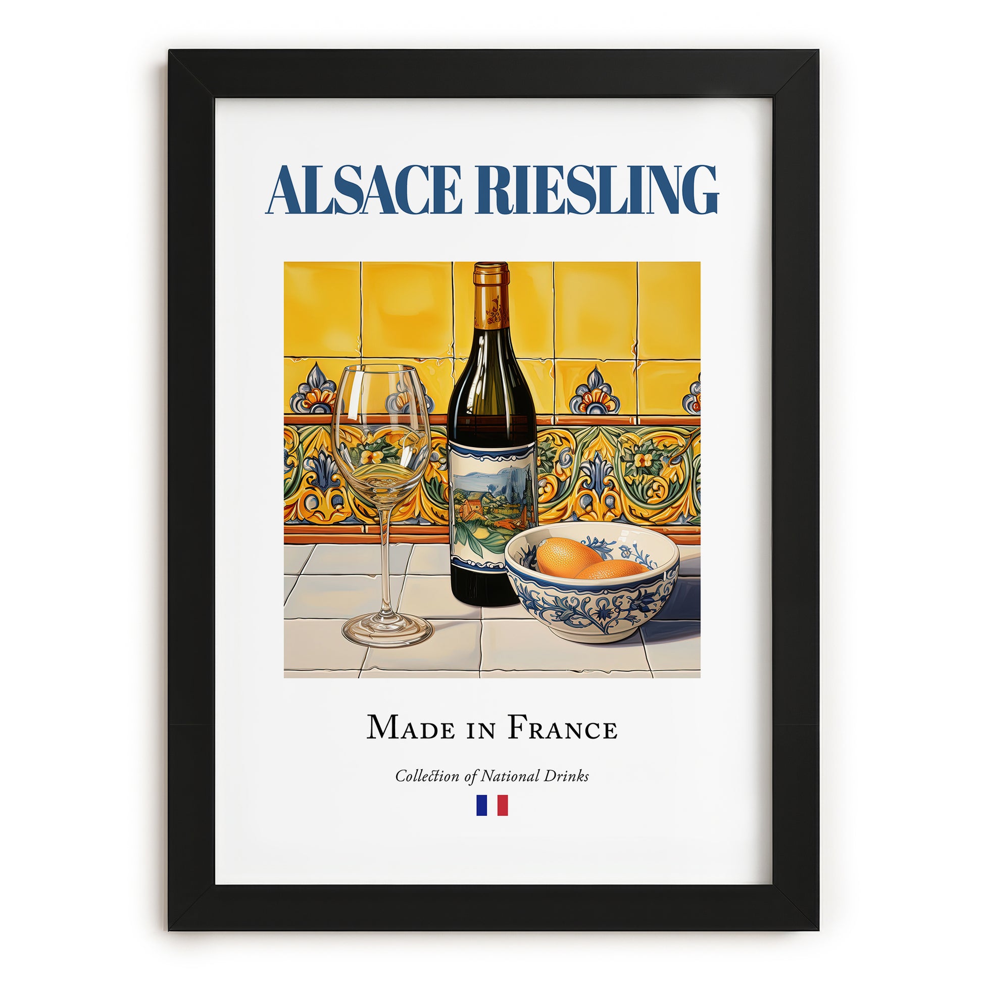 Alsace Riesling – French White Wine, Bodega Wall Decor, in sleek black frame