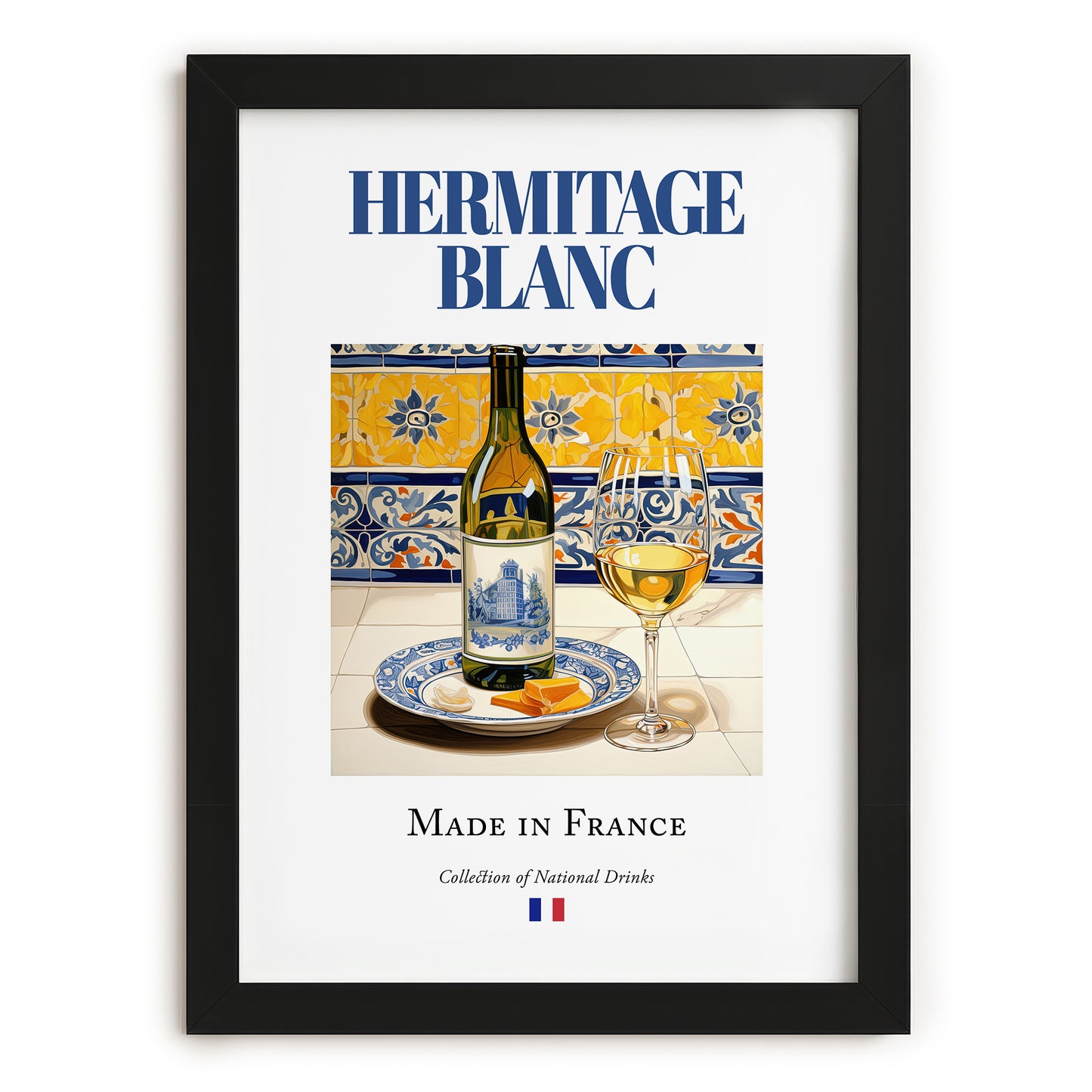 Hermitage blanc – French White Wine, Vineyard Terrace Wall Art, in sleek black frame