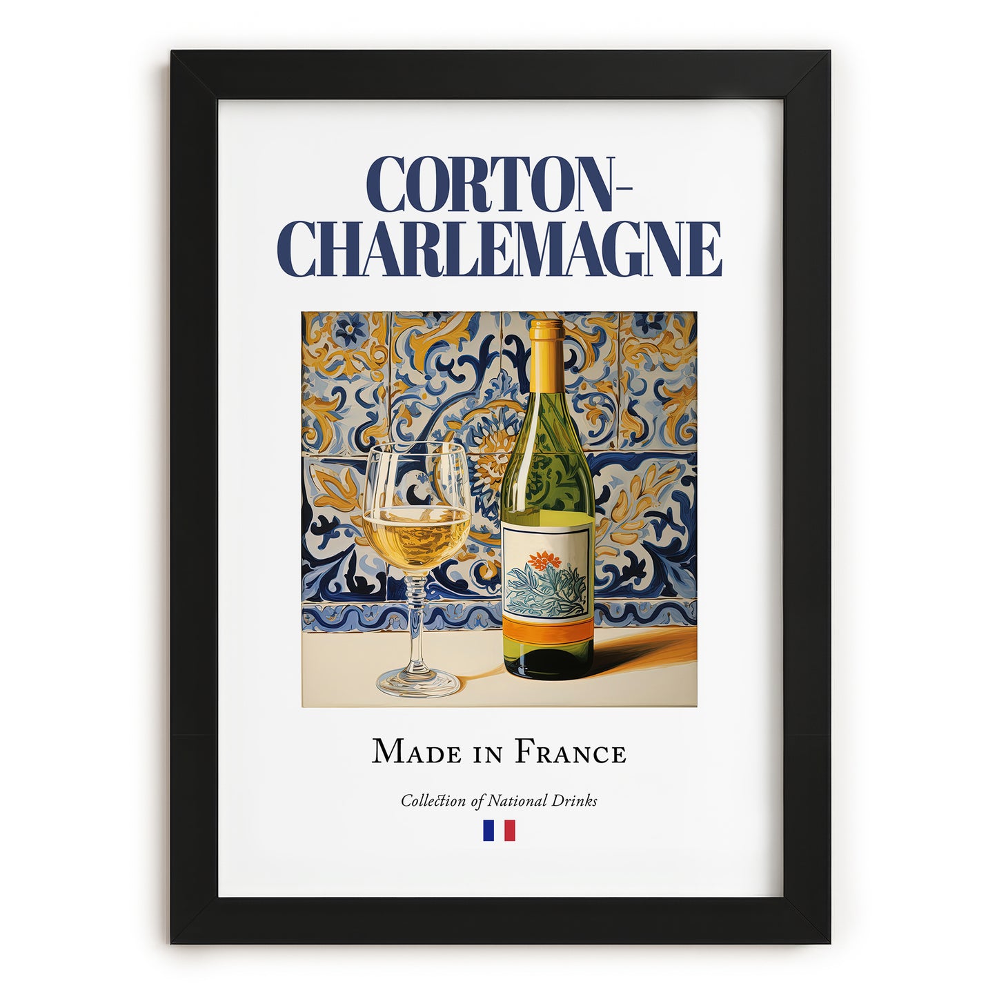 Corton-Charlemagne – French White Wine, Vinoteca Poster, in sleek black frame