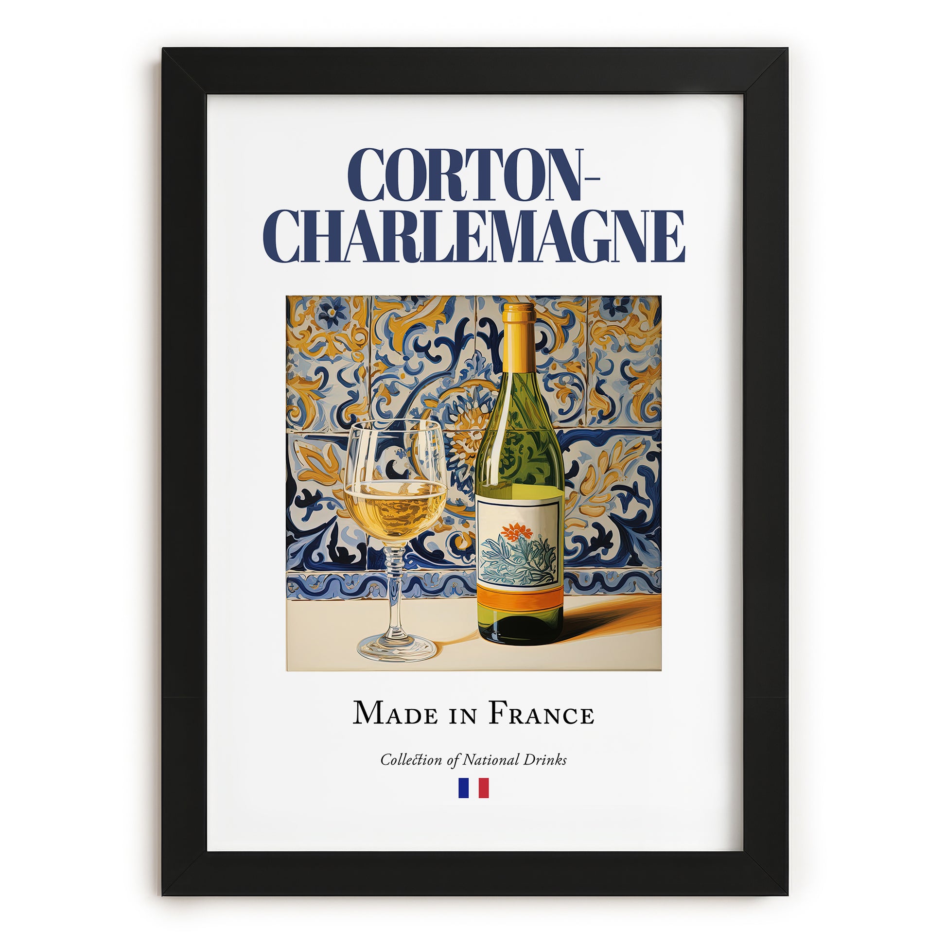 Corton-Charlemagne – French White Wine, Vinoteca Poster, in sleek black frame