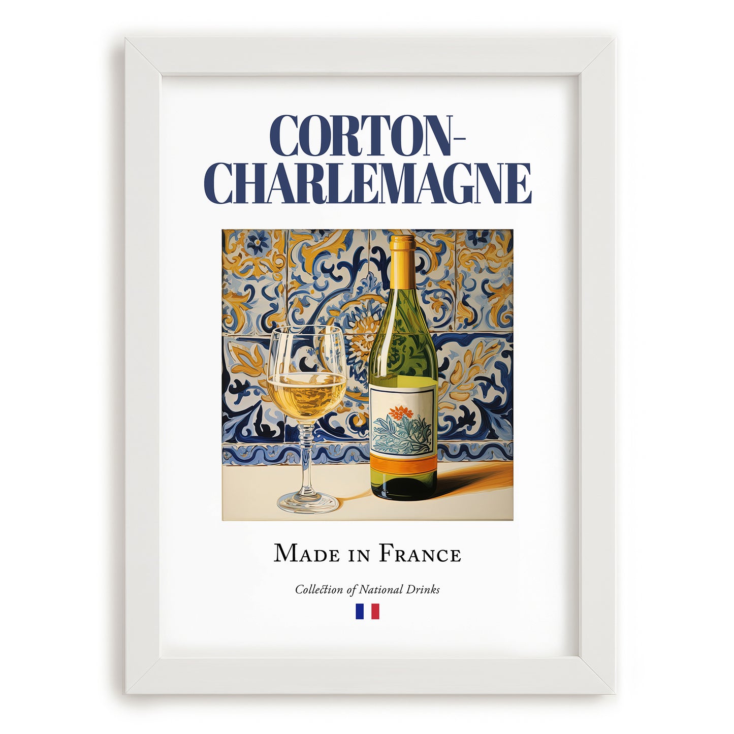 Corton-Charlemagne – French White Wine, Vinoteca Poster, placed in minimal white frame