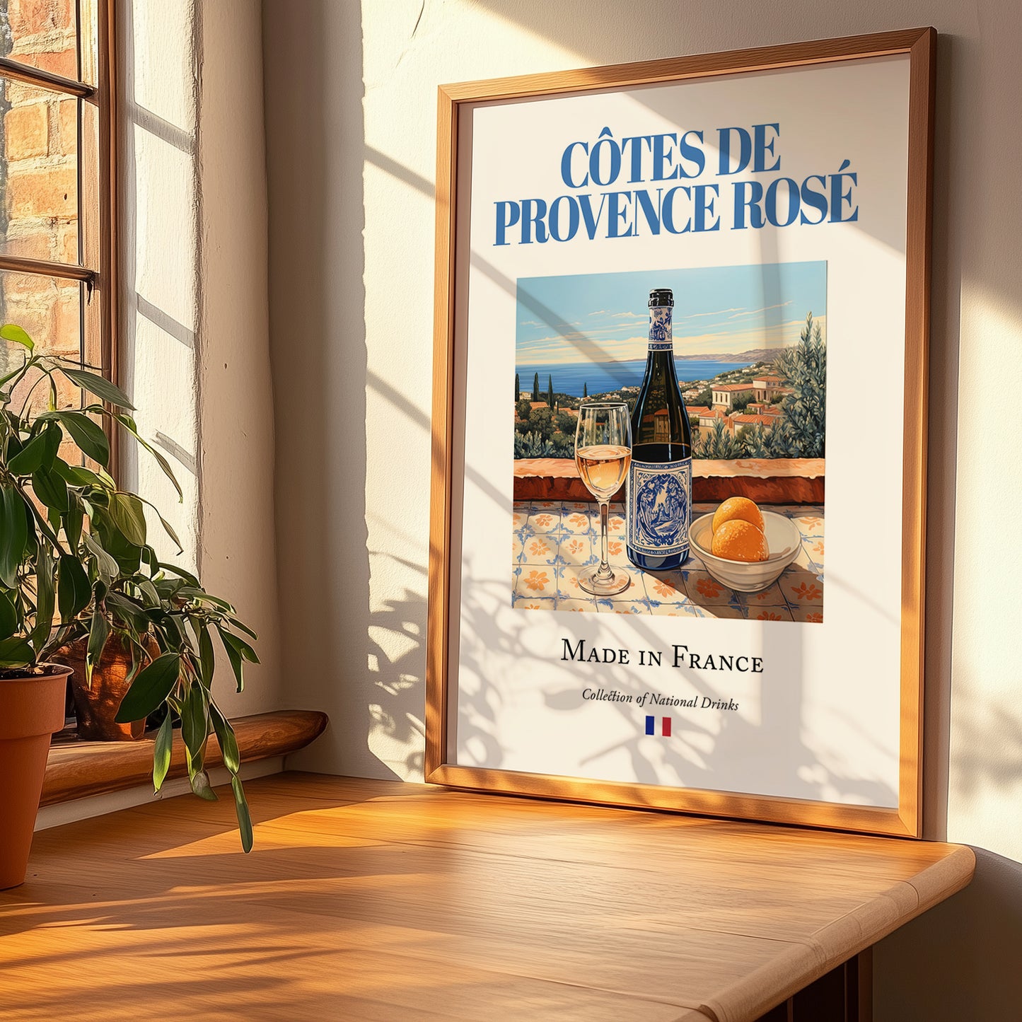 Côtes de Provence Rosé – French Rose Wine, Bodega Poster, no-text version framed in wood