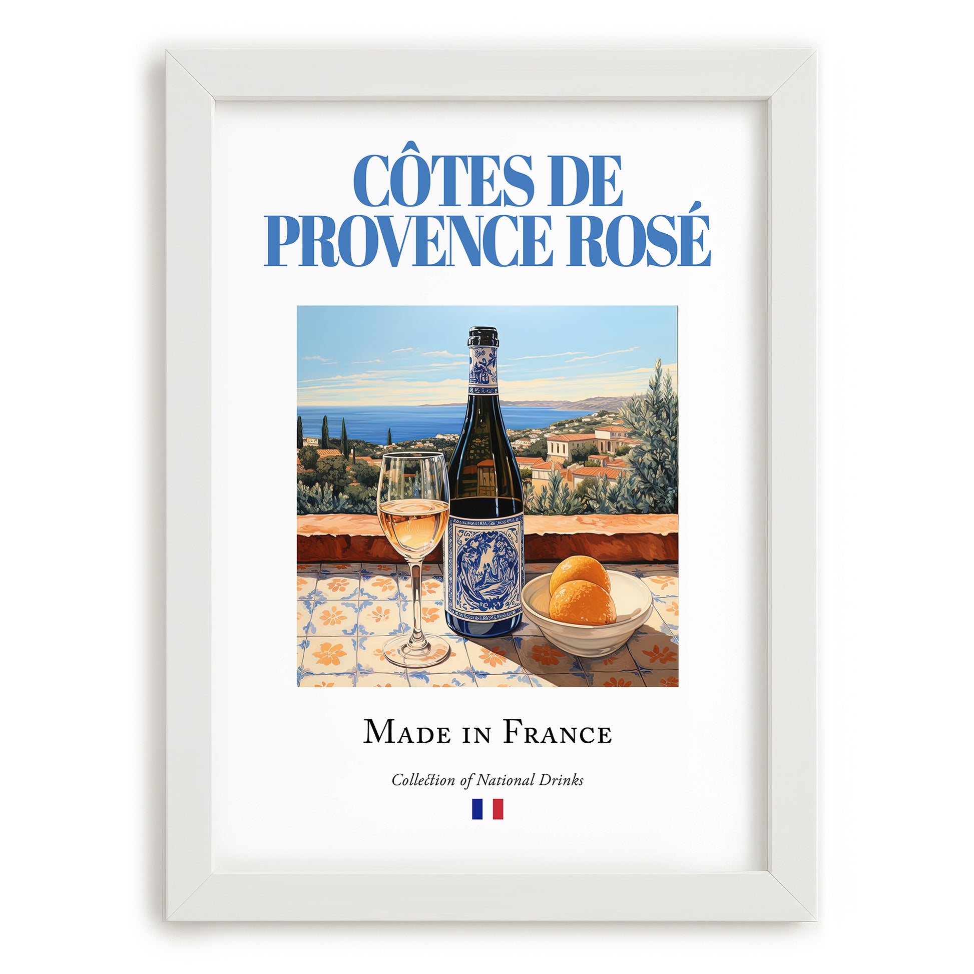 Côtes de Provence Rosé – French Rose Wine, Bodega Poster, placed in minimal white frame