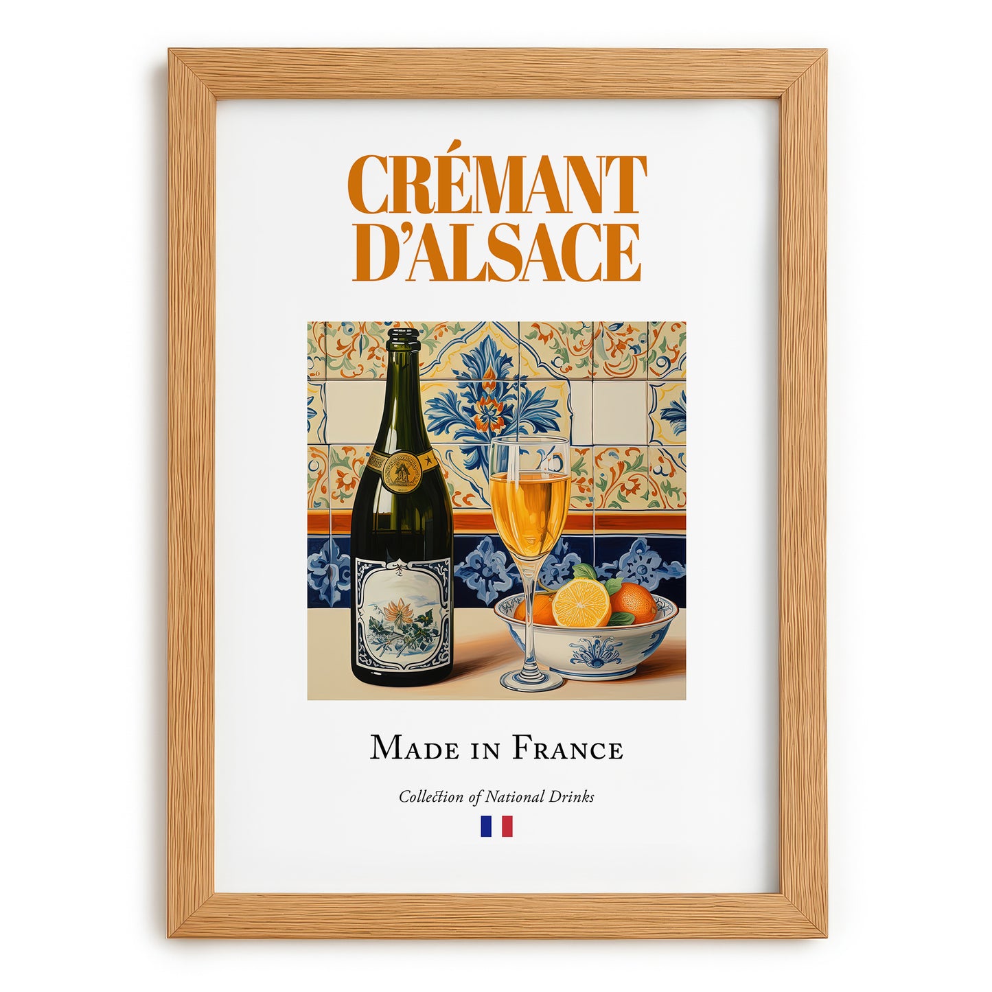 Crémant d'Alsace – French Sparkling Wine, Bodega Print, set in oak frame