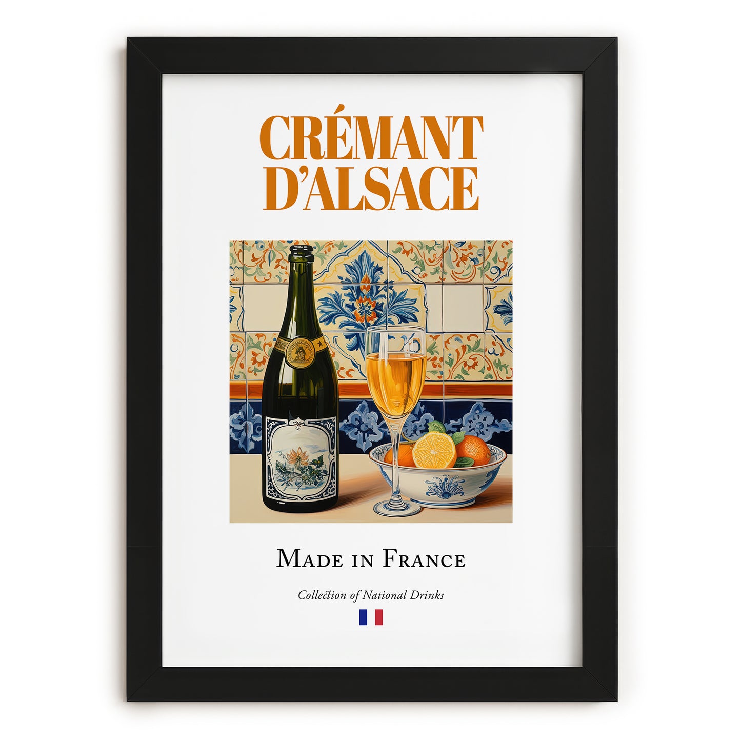 Crémant d'Alsace – French Sparkling Wine, Bodega Print, in sleek black frame