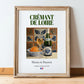 Crémant de Loire – French Sparkling Wine, Wine Bar Illustration, in wooden frame leaning on the floor