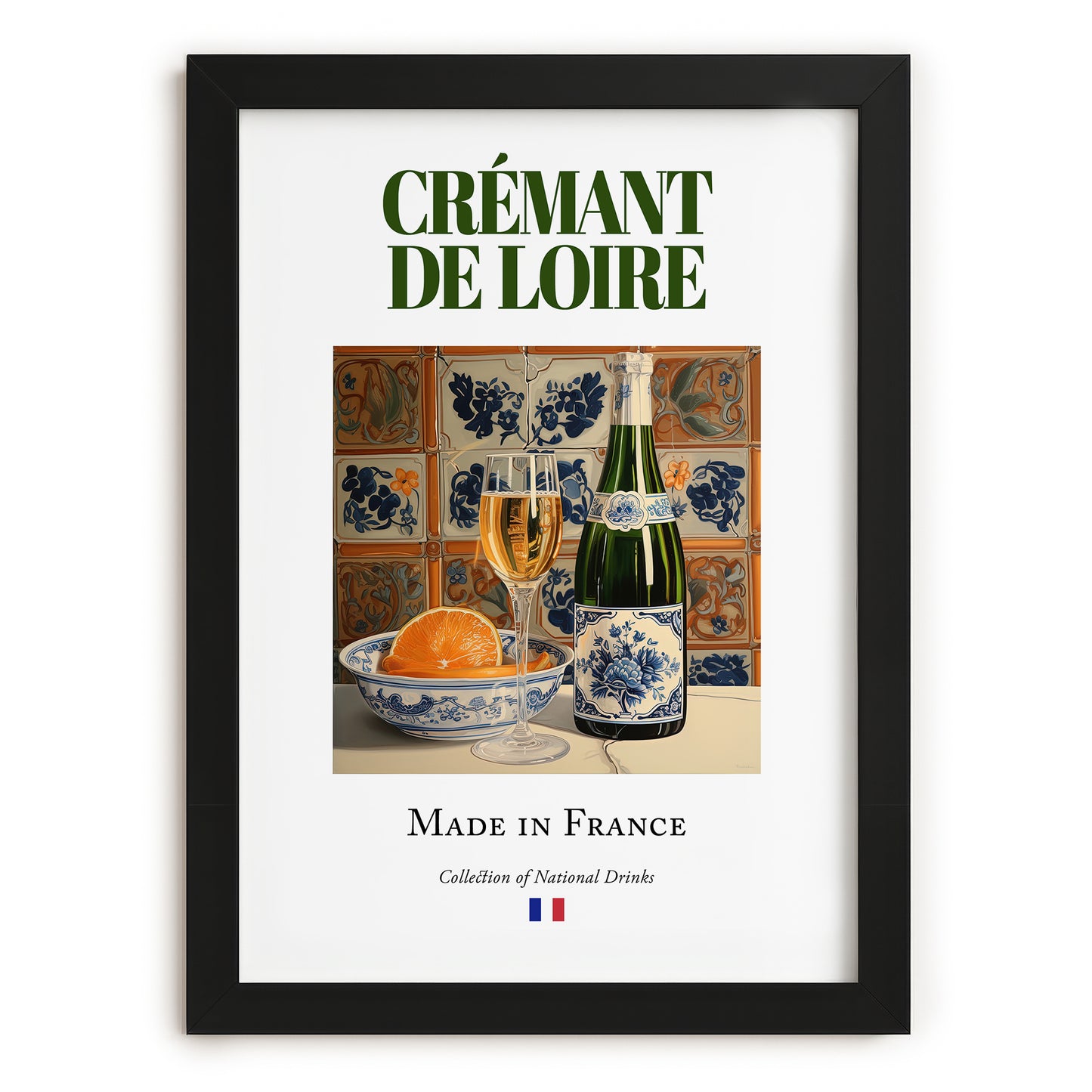 Crémant de Loire – French Sparkling Wine, Wine Bar Illustration, in sleek black frame