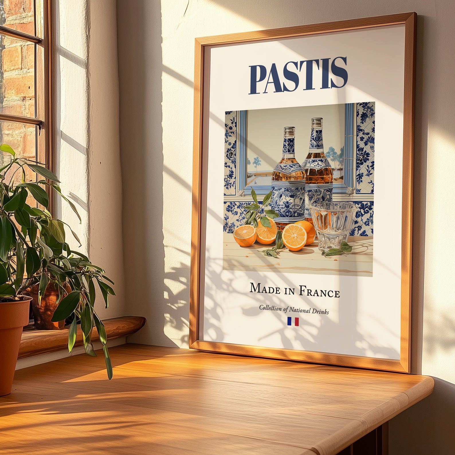 Pastis – French Spirit Drink, Rooftop Terrace Poster, no-text version framed in wood