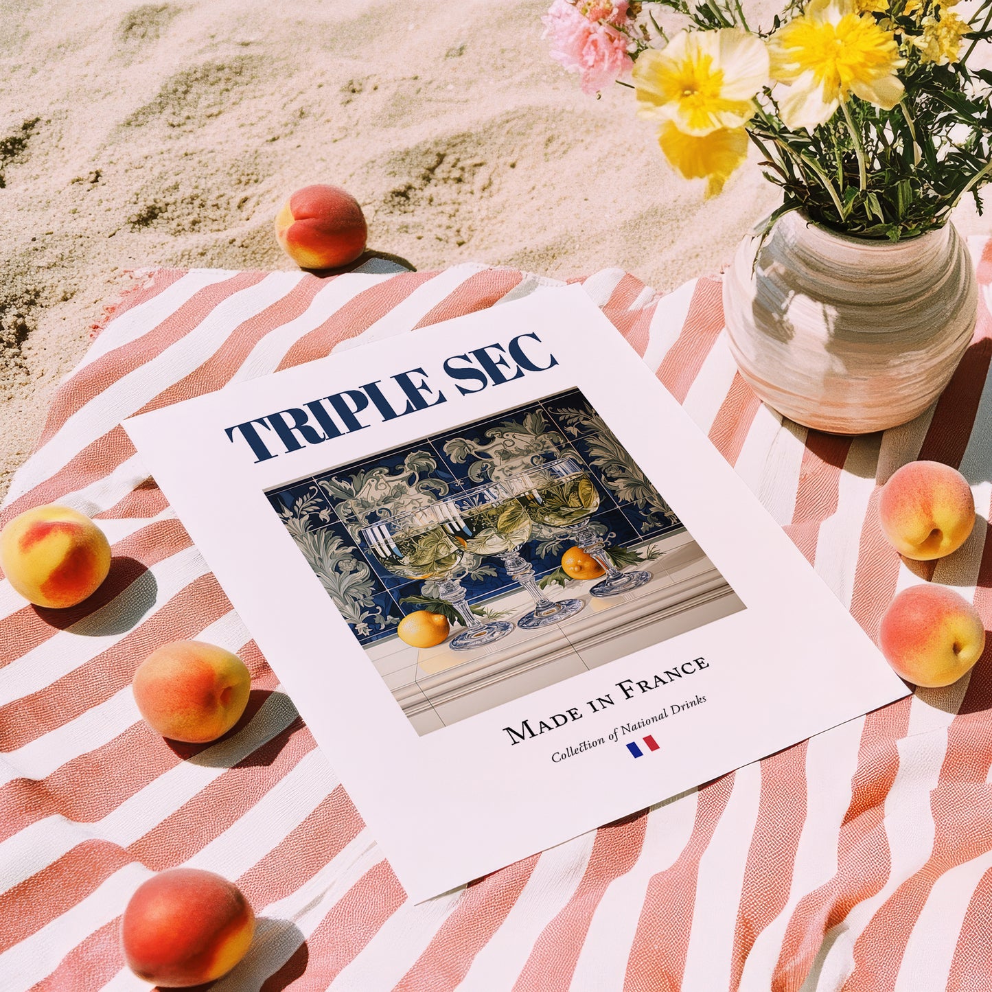 Triple sec – French Liqueur Drink, Speakeasy Poster, unframed on coastal sand