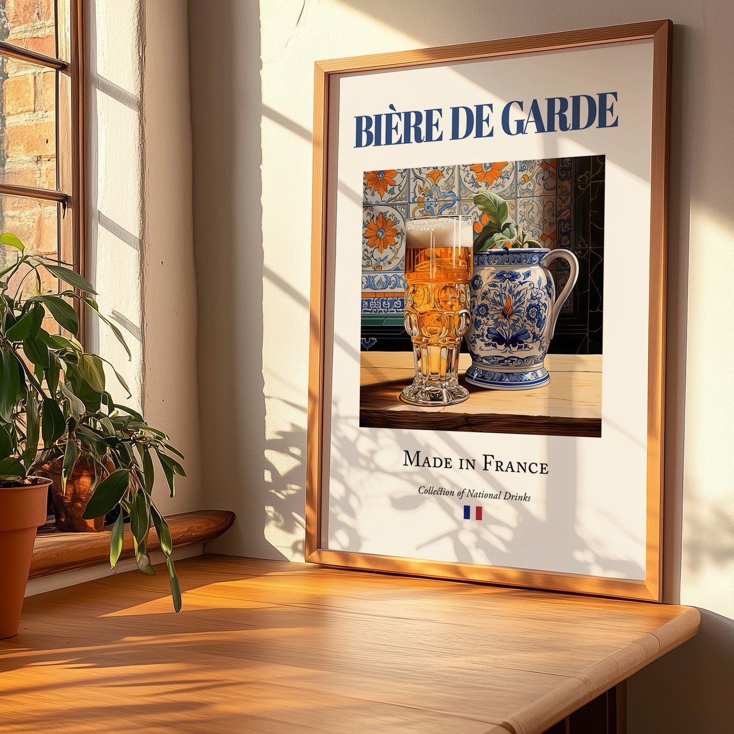 Bière de garde – French Beer, Gastropub Poster, no-text version framed in wood