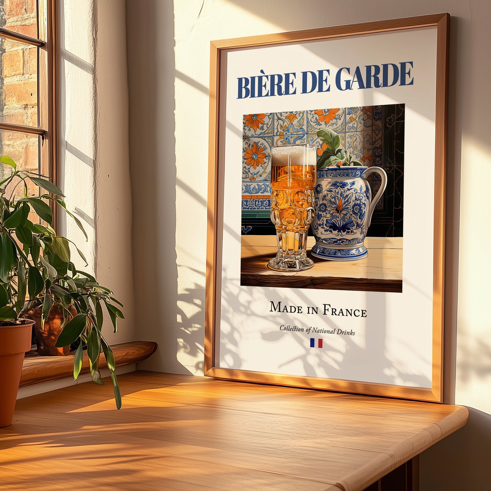 Bière de garde – French Beer, Gastropub Poster, no-text version framed in wood