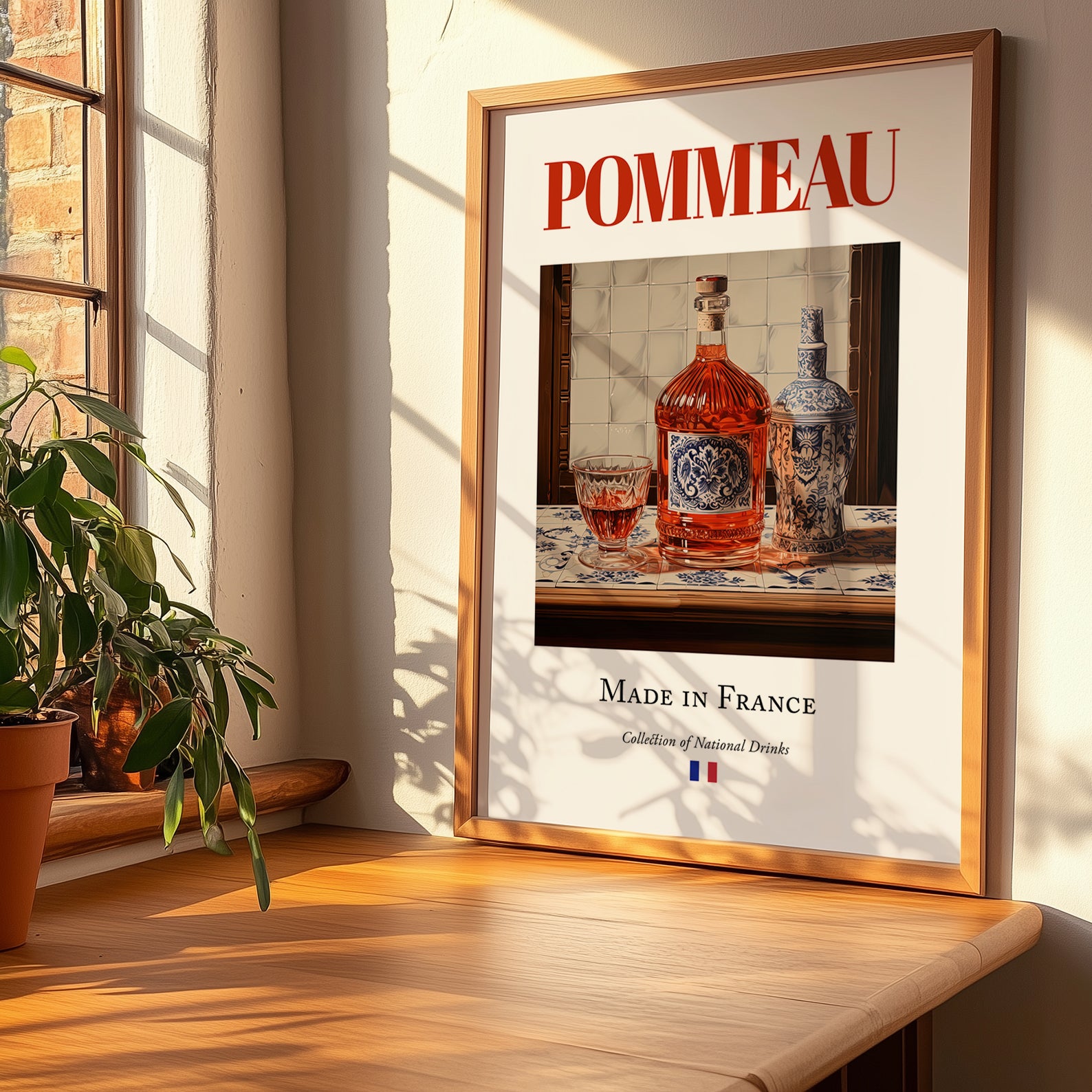 Pommeau – French Liqueur Drink, Sky Bar Poster, no-text version framed in wood