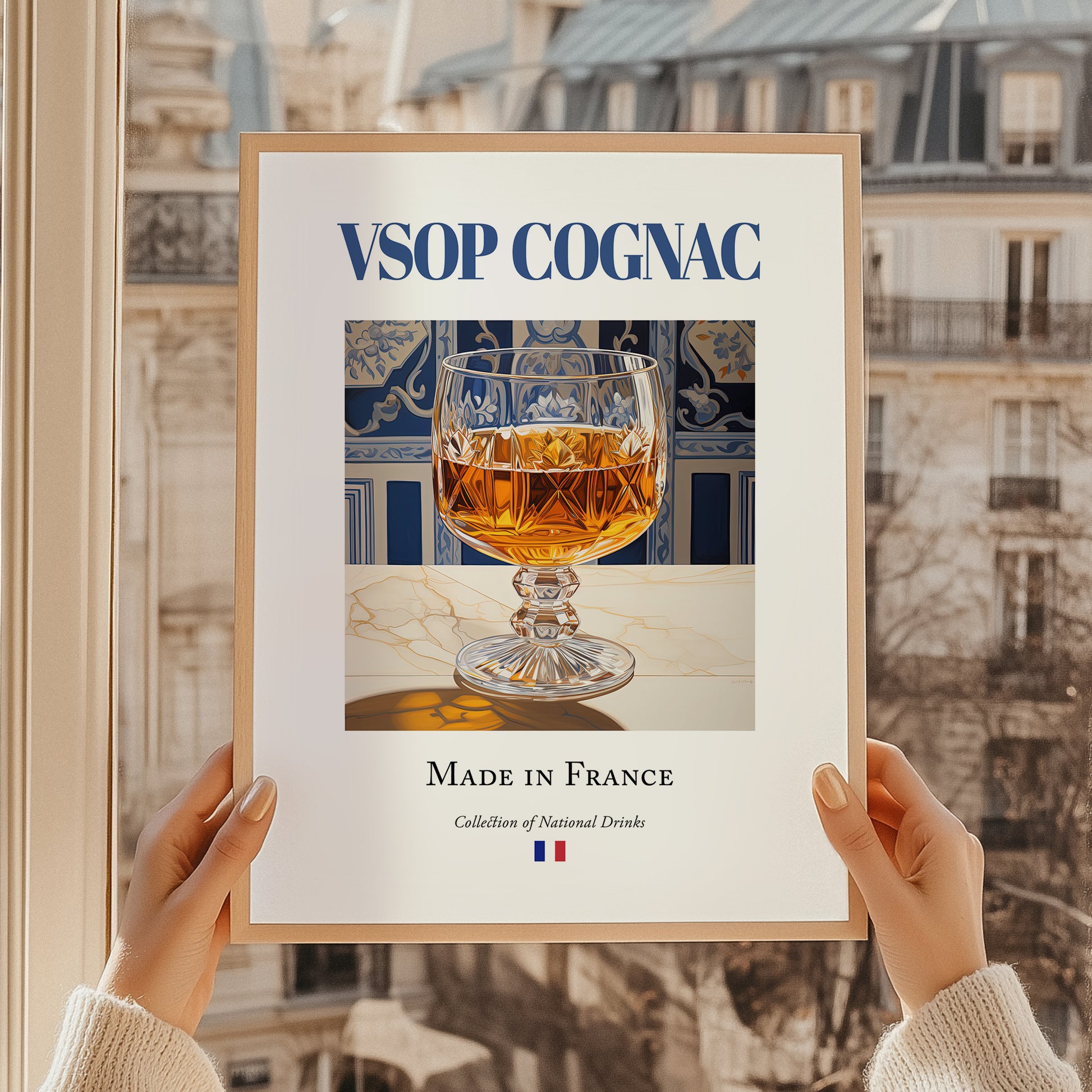 VSOP Cognac – French Spirit Drink, Speakeasy Wall Art, styled in a charming Paris street view