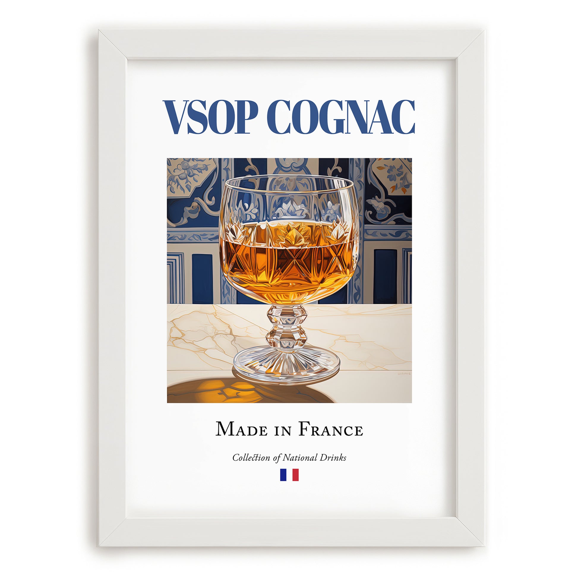 VSOP Cognac – French Spirit Drink, Speakeasy Wall Art, placed in minimal white frame