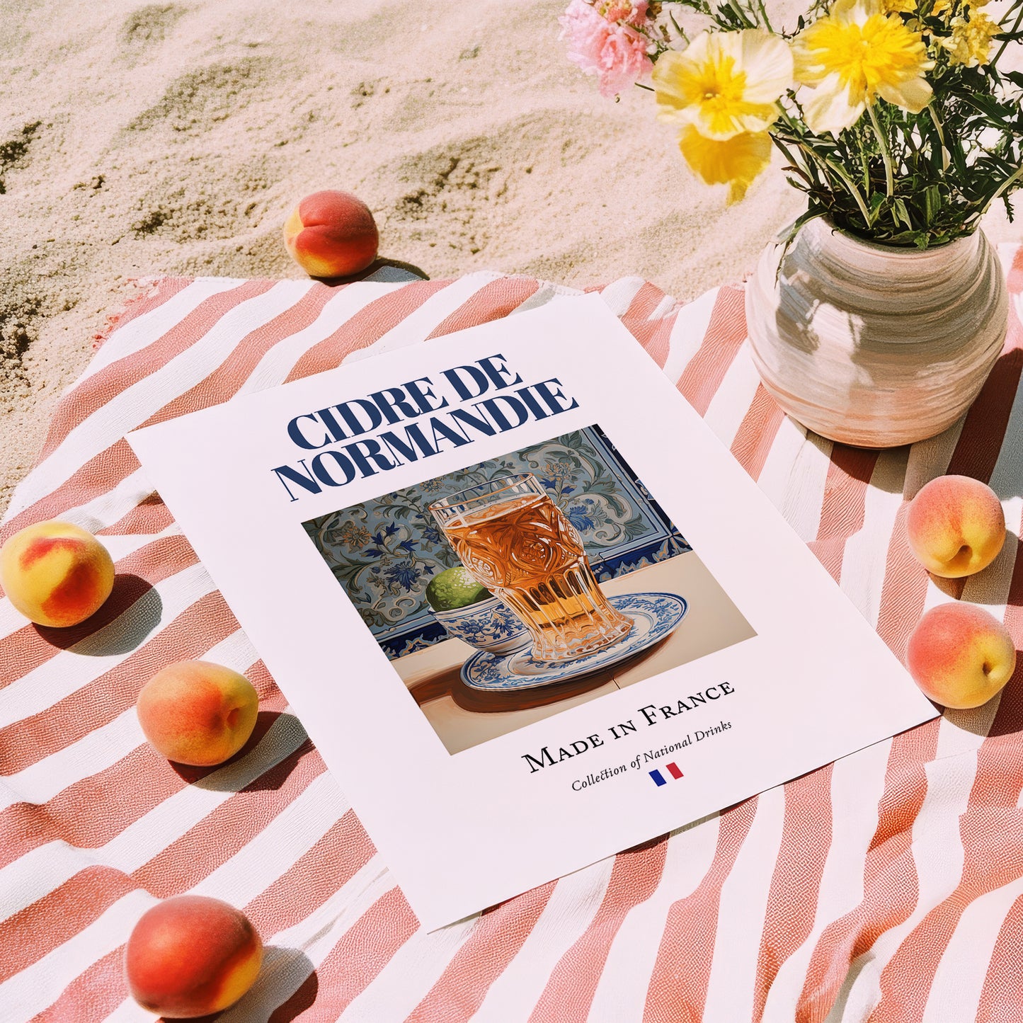Cidre de Normandie – French Cider Cider, Cidreria Print, unframed on coastal sand