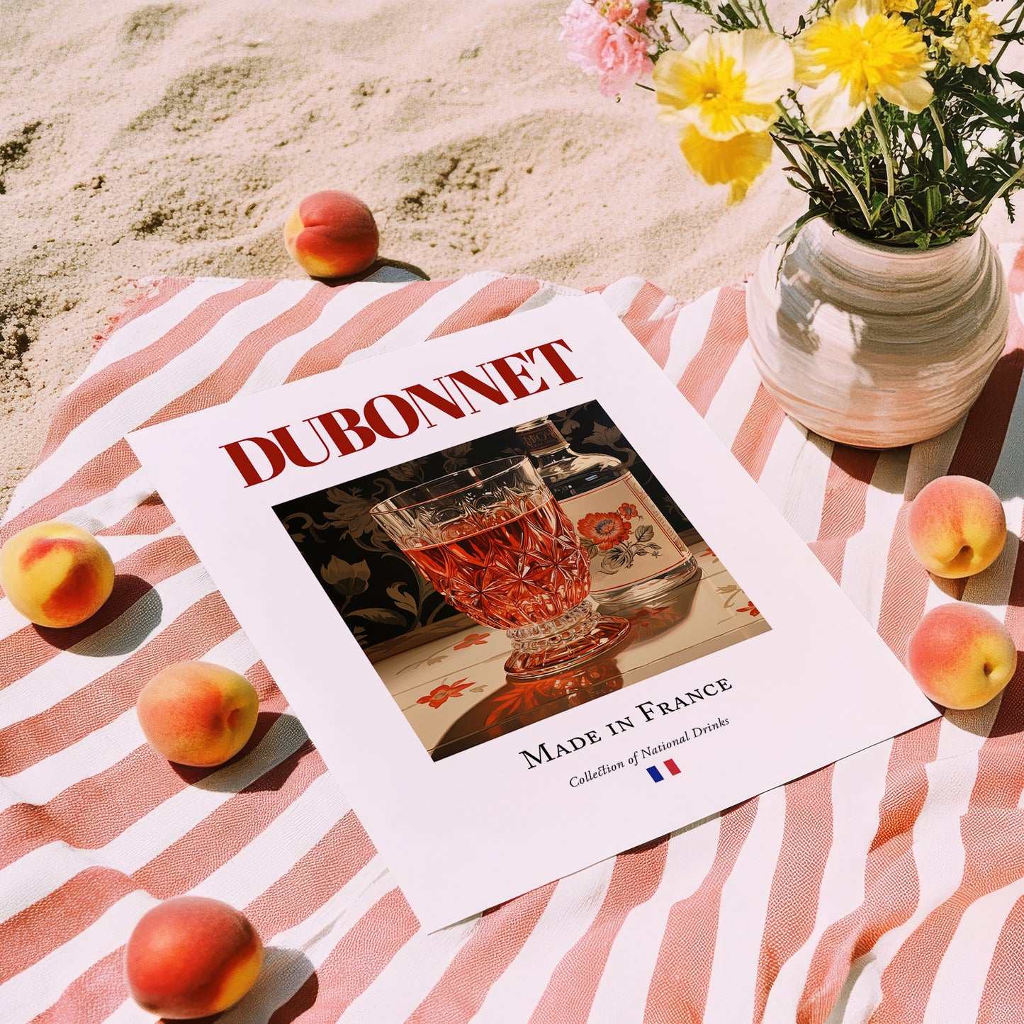 Dubonnet – French Liqueur Drink, Cocktail Lounge Poster, unframed on coastal sand
