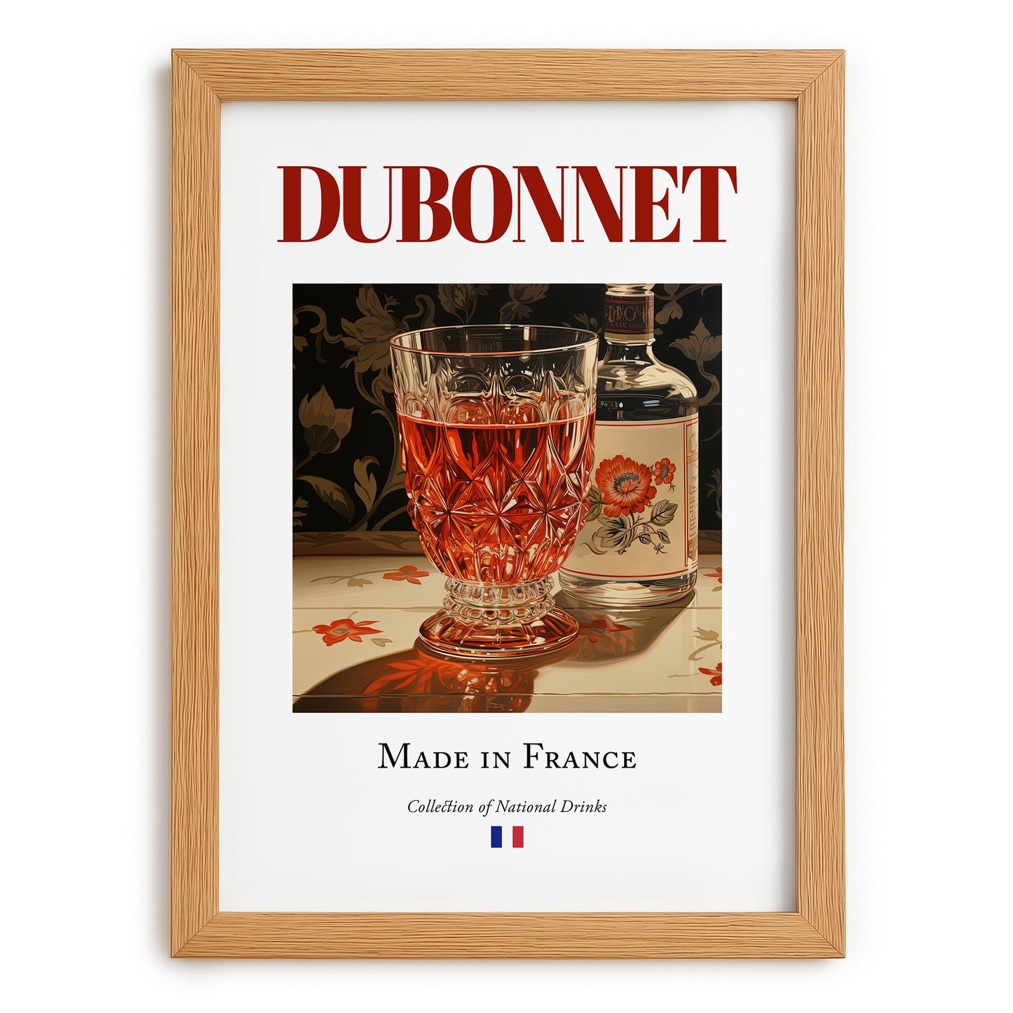 Dubonnet – French Liqueur Drink, Cocktail Lounge Poster, set in oak frame