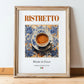 Ristretto – Italian Coffee, Street Café Illustration, in wooden frame leaning on the floor