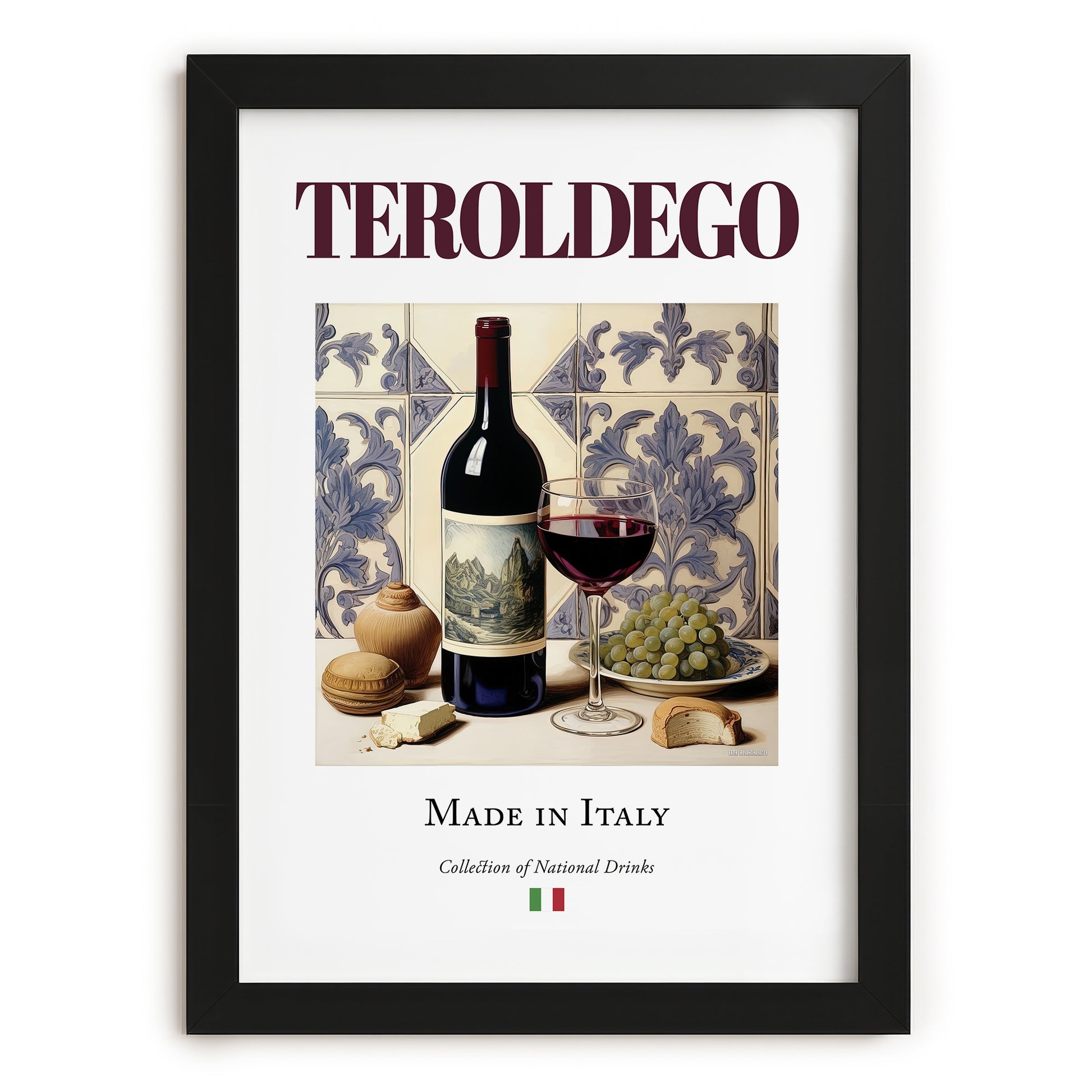 Teroldego – Italian Red Wine, Enoteca Still Life, in sleek black frame