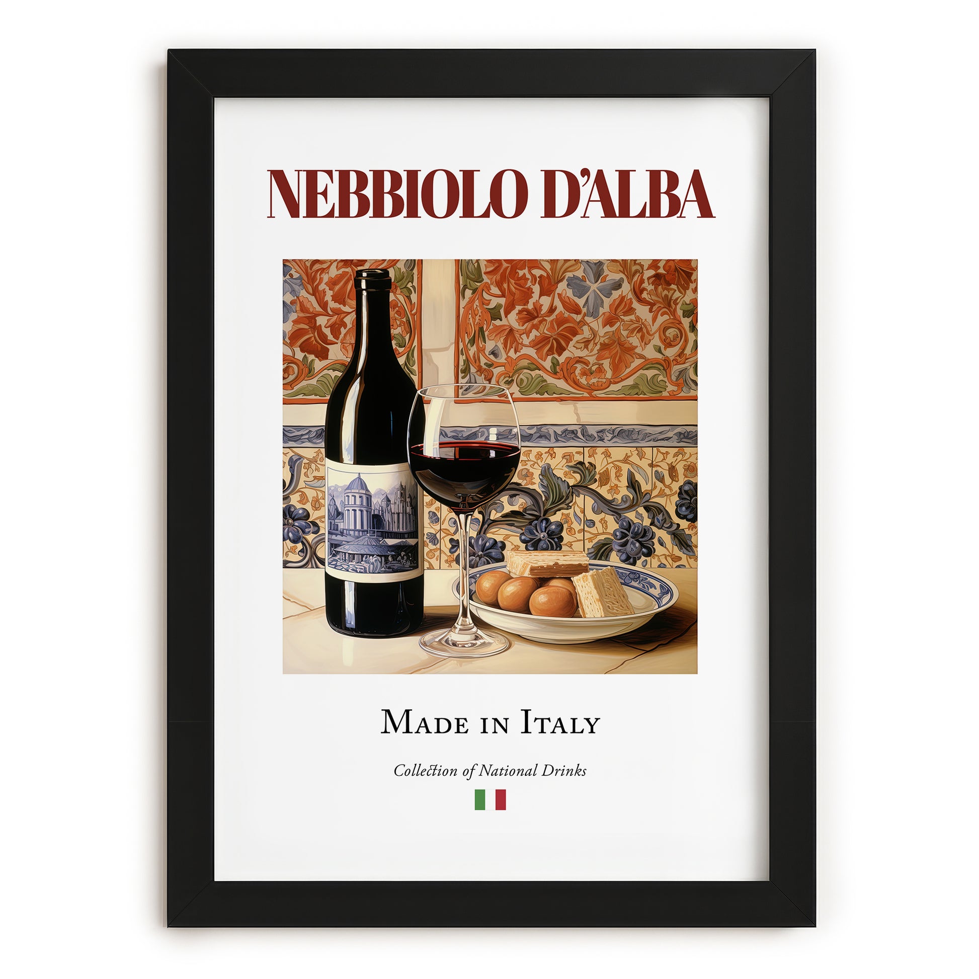 Nebbiolo d’Alba – Italian Red Wine, Bodega Poster, in sleek black frame