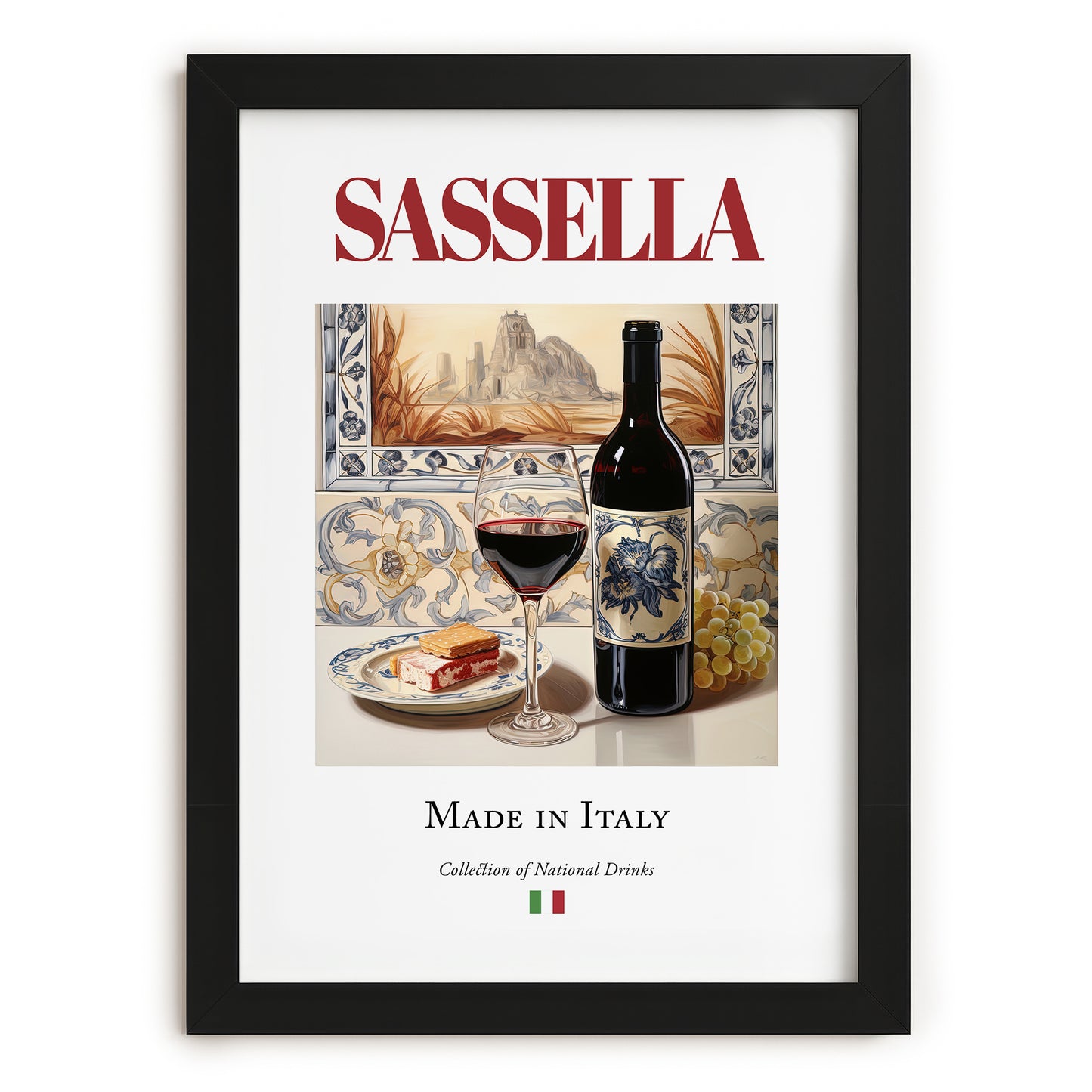Sassella – Italian Red Wine, Vinoteca Still Life, in sleek black frame