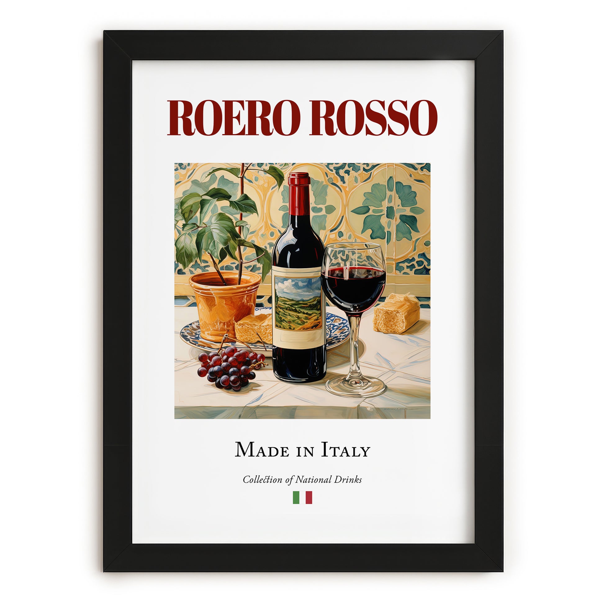 Roero Rosso – Italian Red Wine, Vineyard Terrace Poster, in sleek black frame