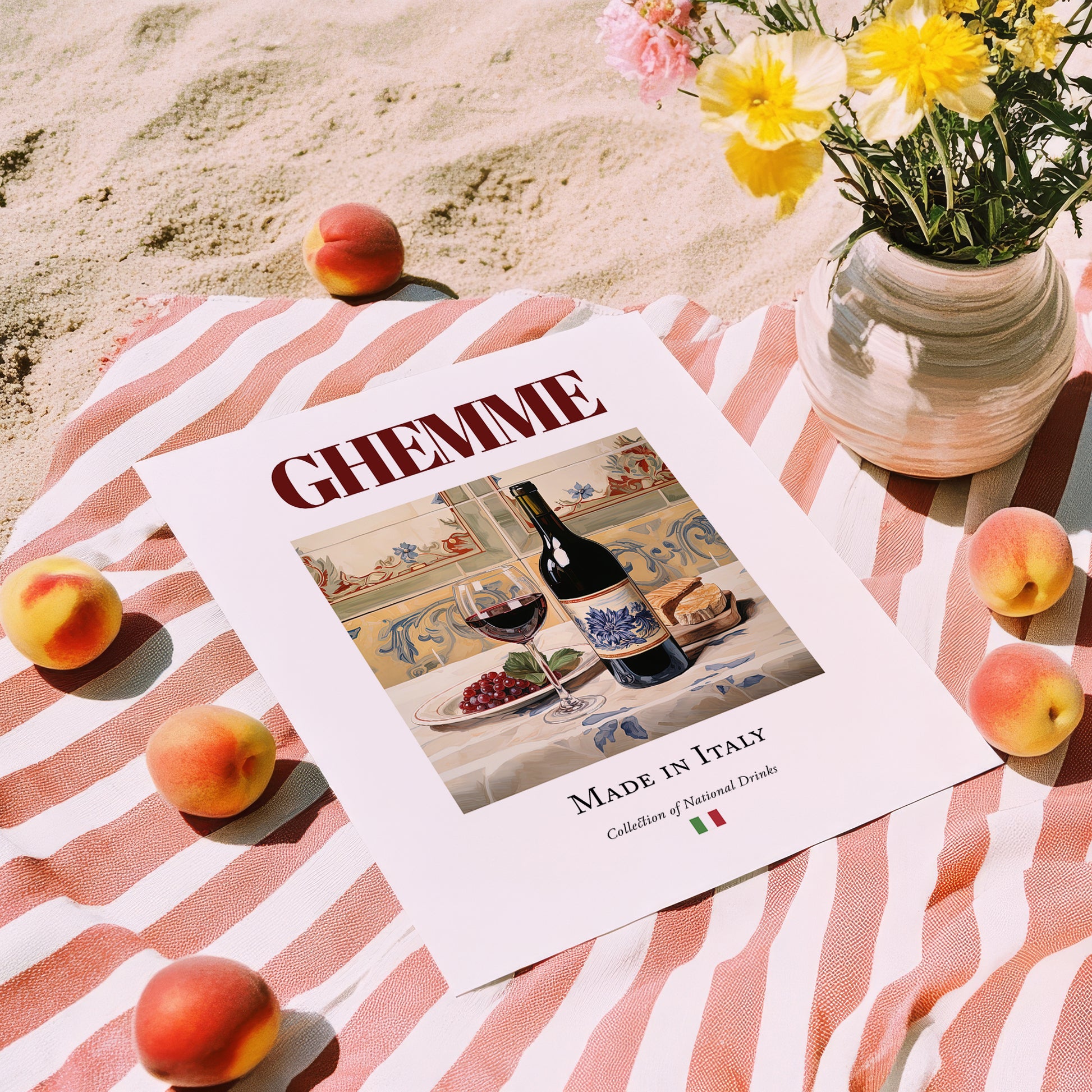 Ghemme – Italian Red Wine, Enoteca Painting, unframed on coastal sand