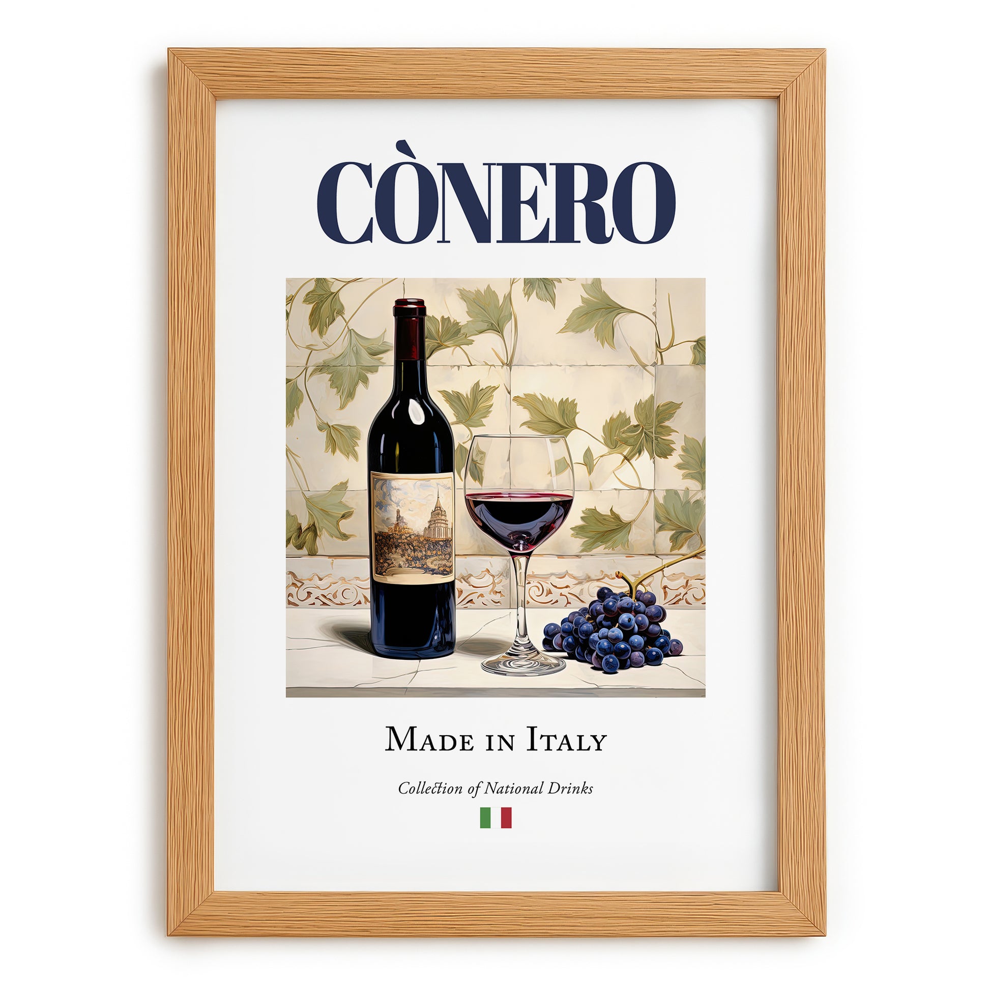 Cònero – Italian Red Wine, Vineyard Terrace Wall Decor, set in oak frame