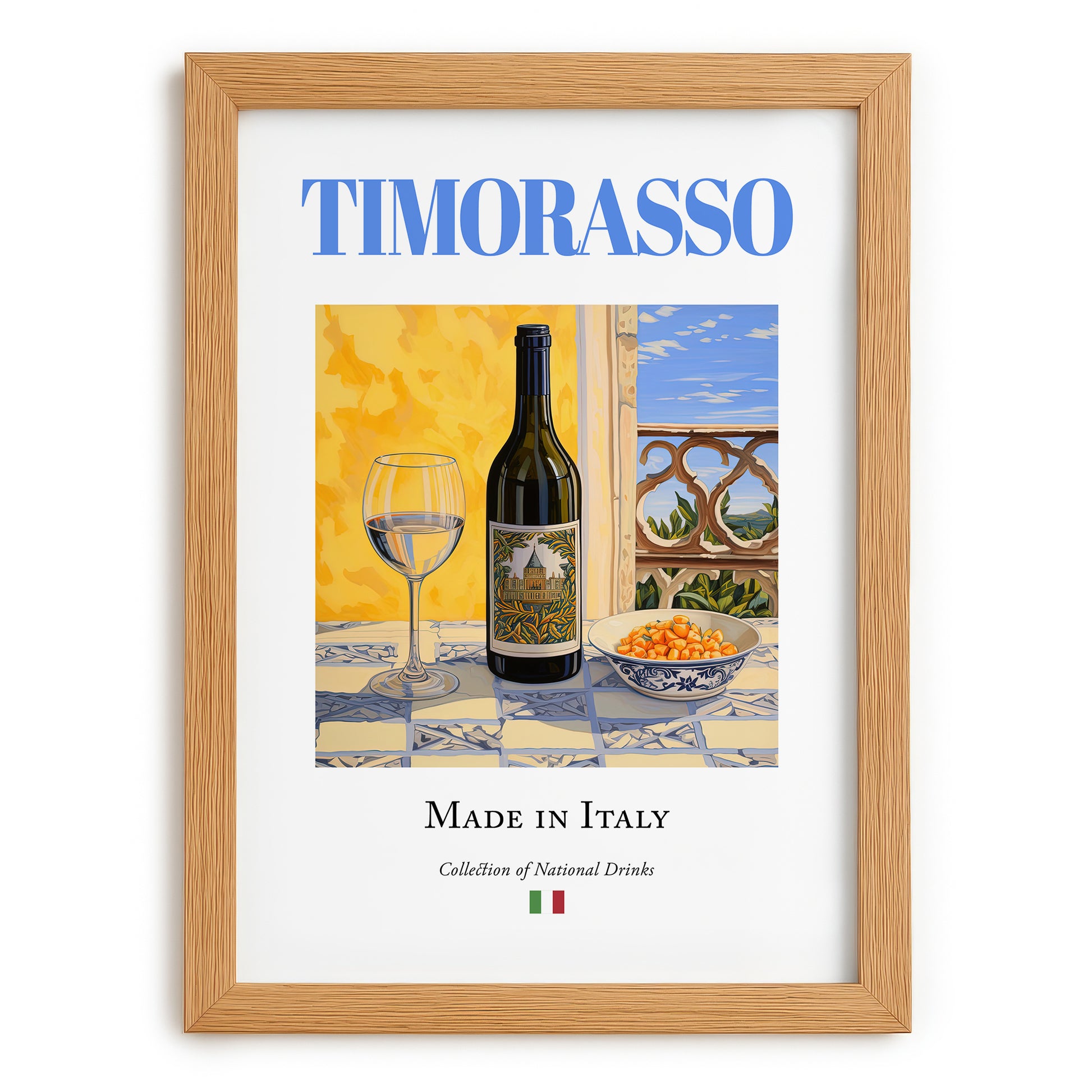 Timorasso – Italian White Wine, Vinoteca Art, set in oak frame
