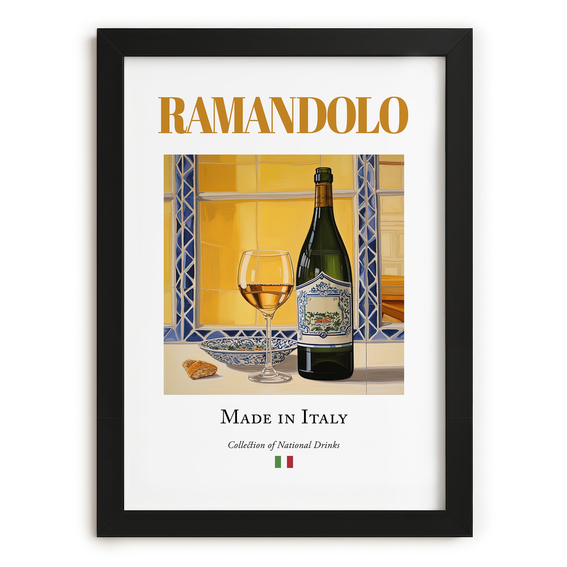 Ramandolo – Italian Dessert Wine, Wine Bar Print, in sleek black frame