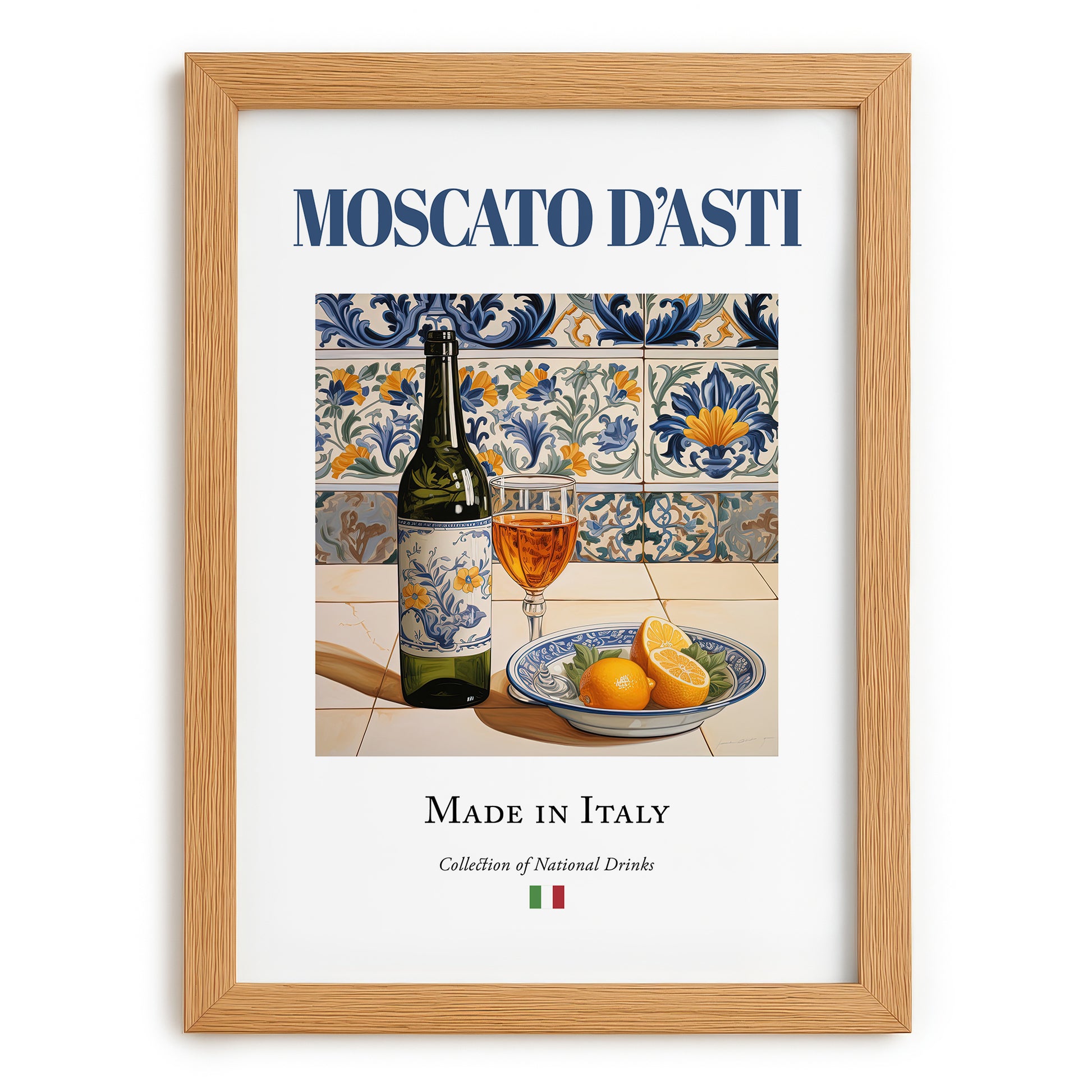 Moscato d'Asti – Italian Dessert Wine, Vineyard Terrace Wall Art, set in oak frame