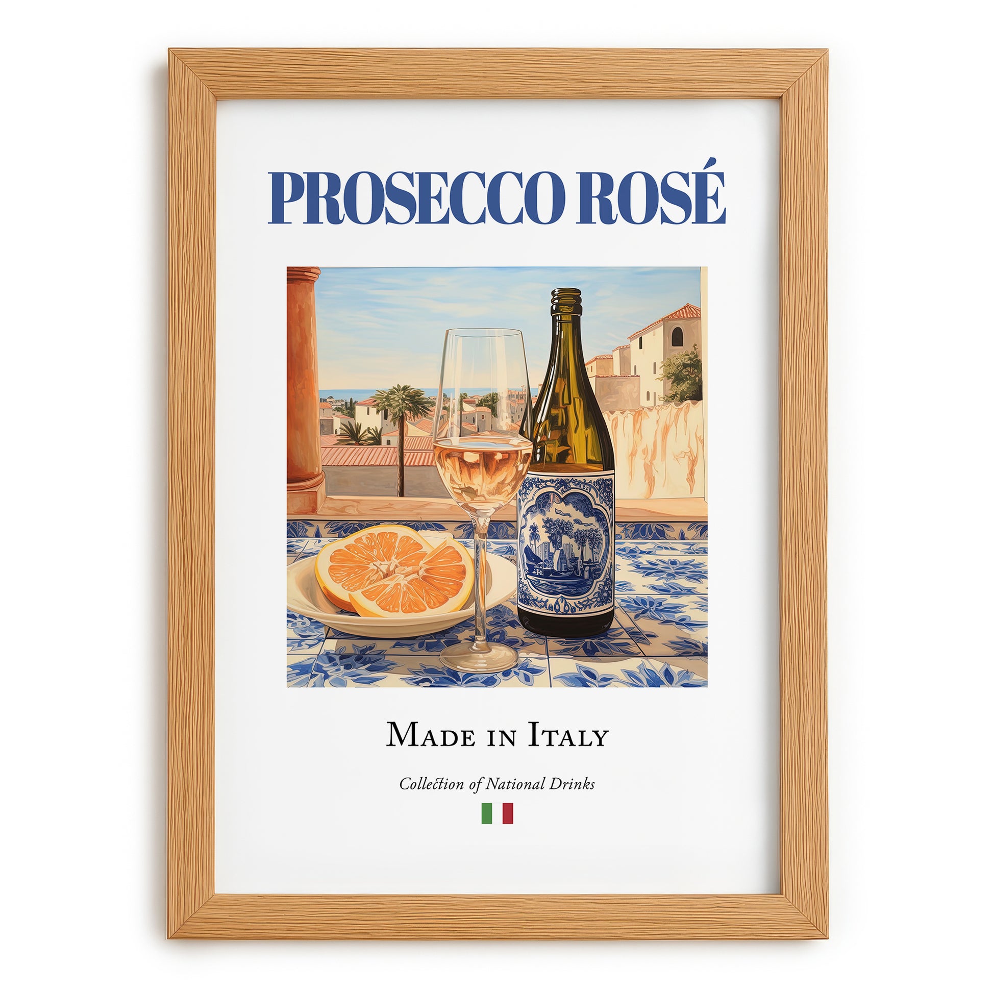 Prosecco rosé – Italian Rose Wine, Vinoteca Print, set in oak frame
