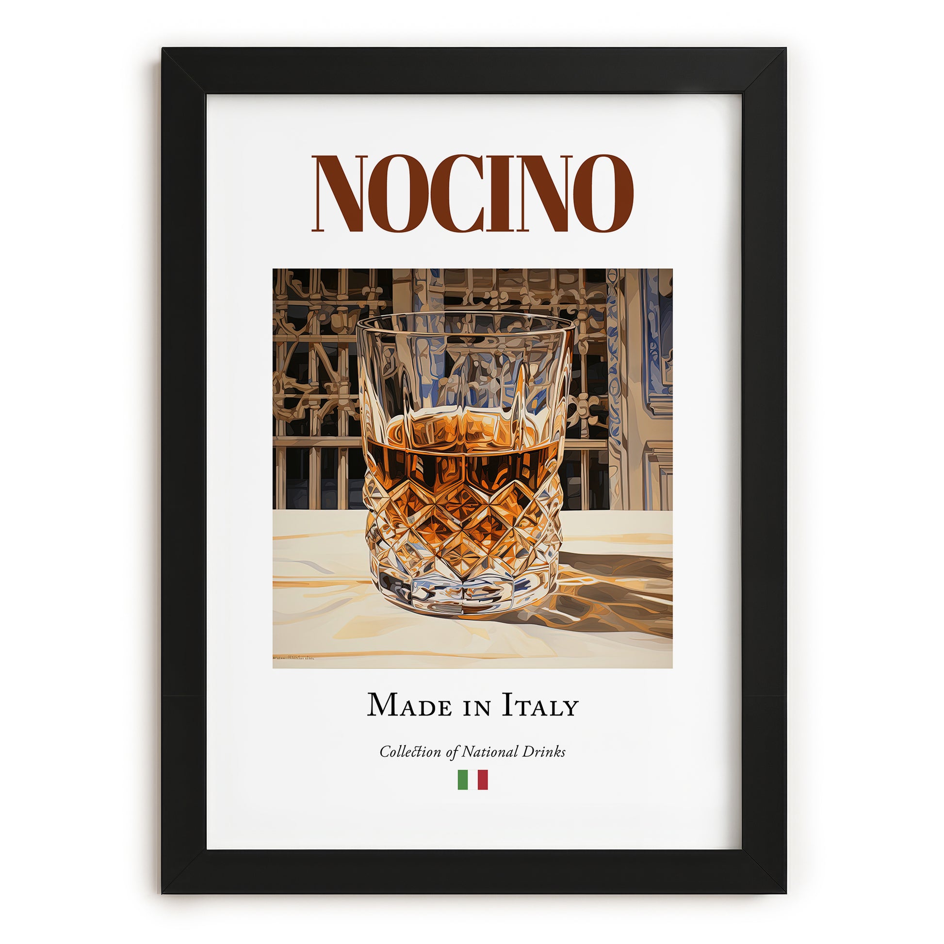 Nocino – Italian Liqueur Drink, Speakeasy Still Life, in sleek black frame