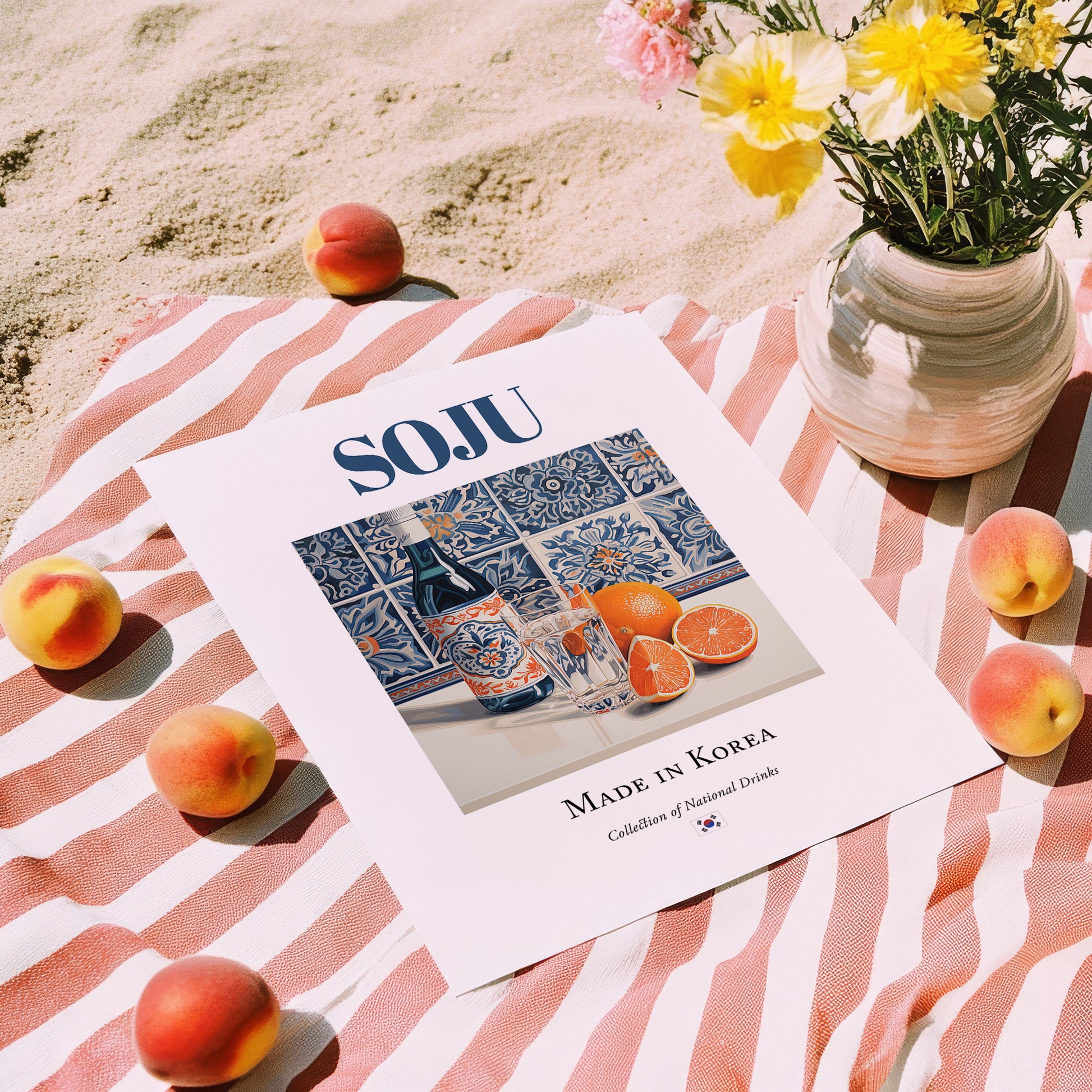 Soju – Korean Spirit Drink, Beach Bar Poster, unframed on coastal sand