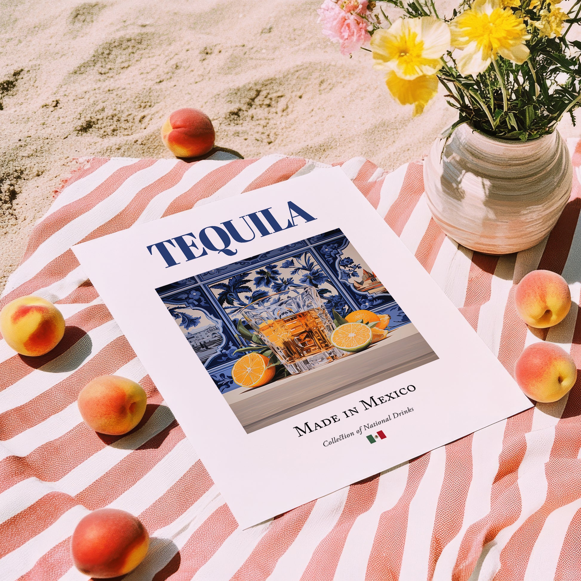 Tequila – Mexican Spirit Drink, Rooftop Terrace Poster, unframed on coastal sand